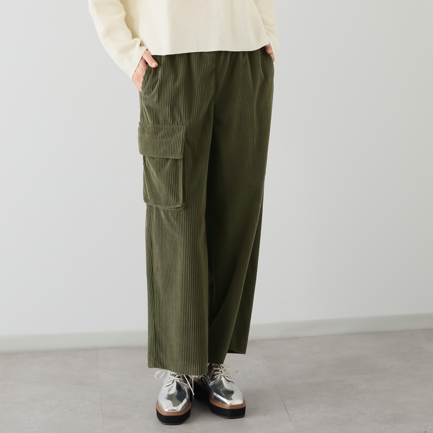 シャビージェンティール ミドルコーデュロイ サイドポケットデザイン プルオンパンツ