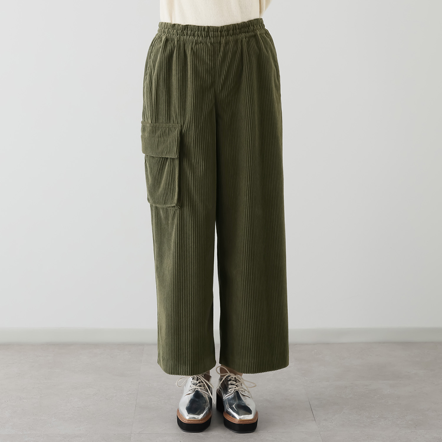 シャビージェンティール ミドルコーデュロイ サイドポケットデザイン プルオンパンツ