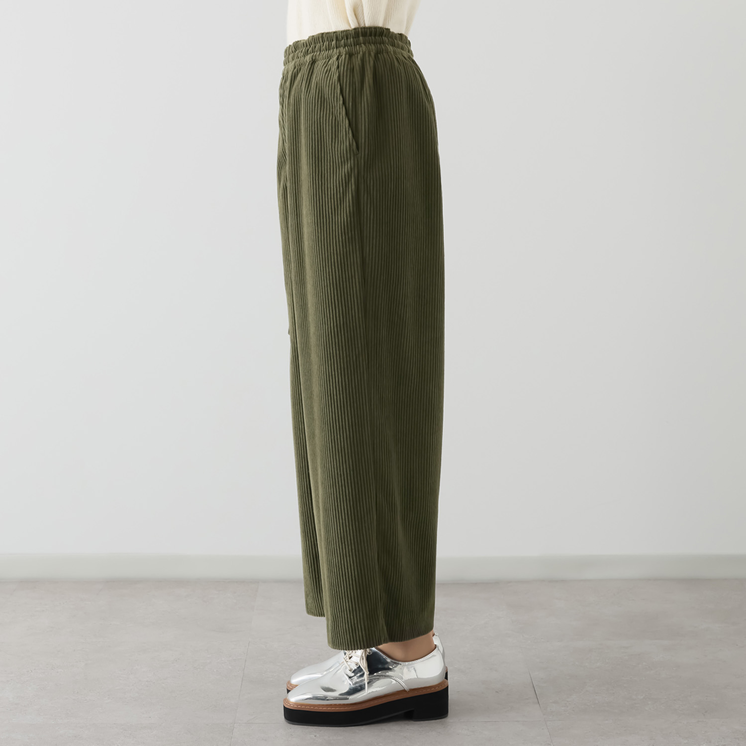 シャビージェンティール ミドルコーデュロイ サイドポケットデザイン プルオンパンツ