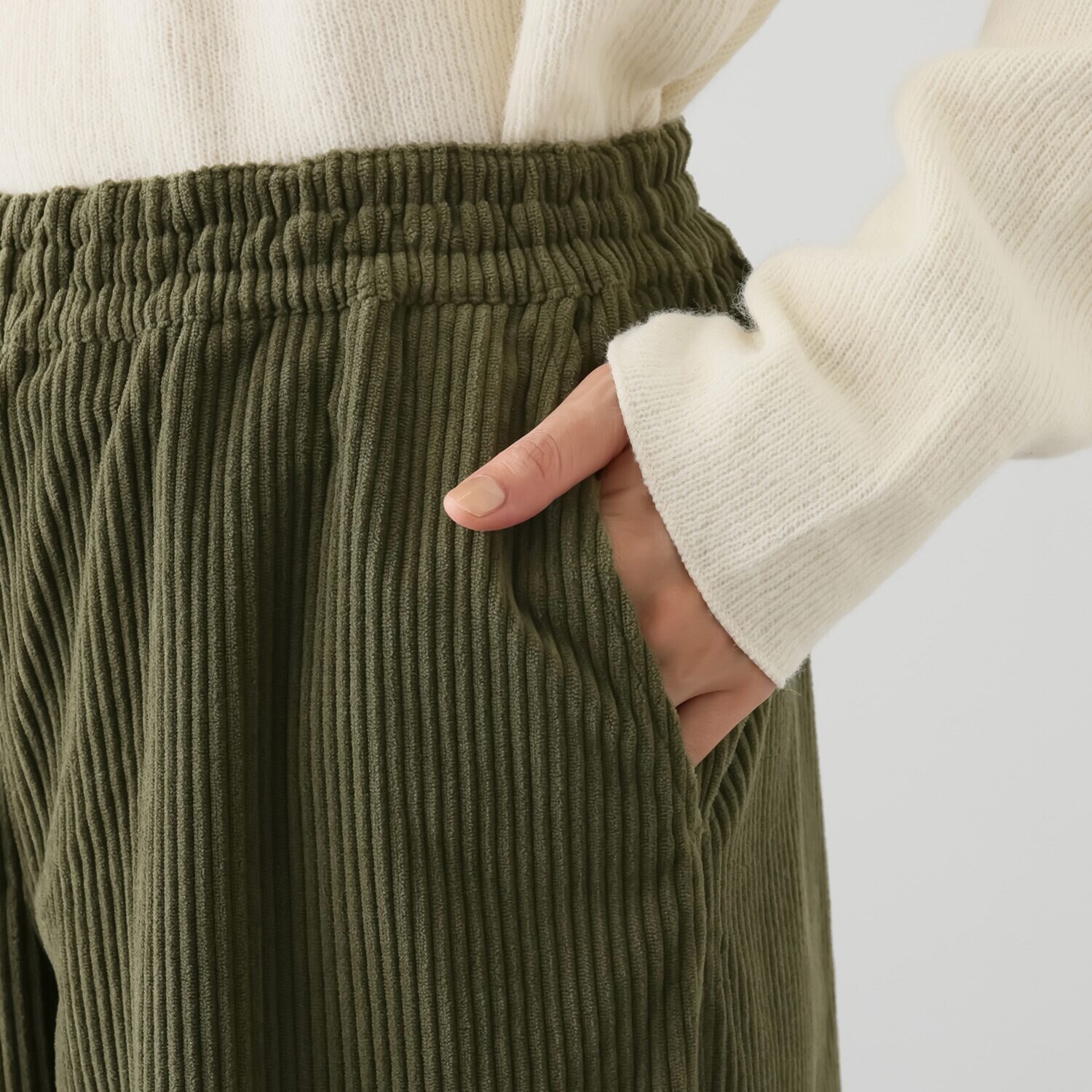 シャビージェンティール ミドルコーデュロイ サイドポケットデザイン プルオンパンツ