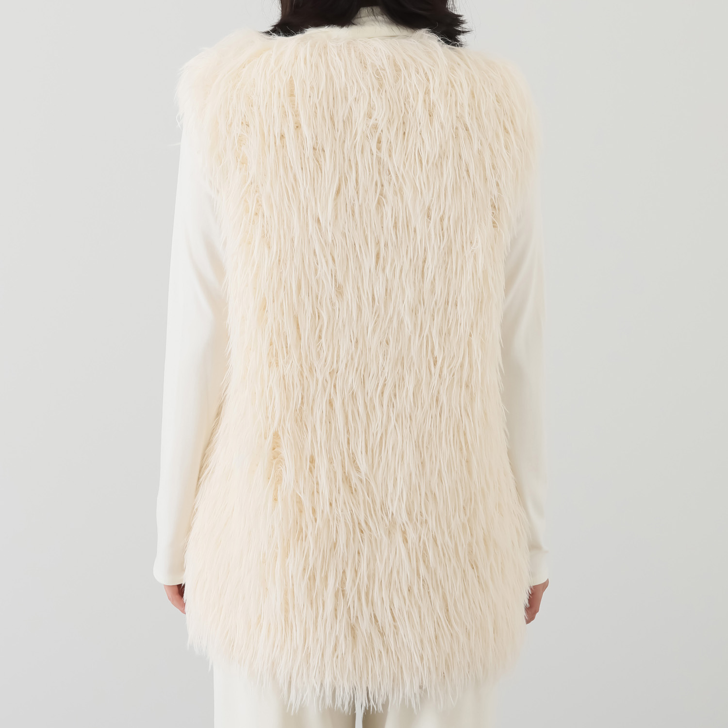 シャビージェンティール シャギーニット ラウンドネック ポケット付 チュニック丈ジレ