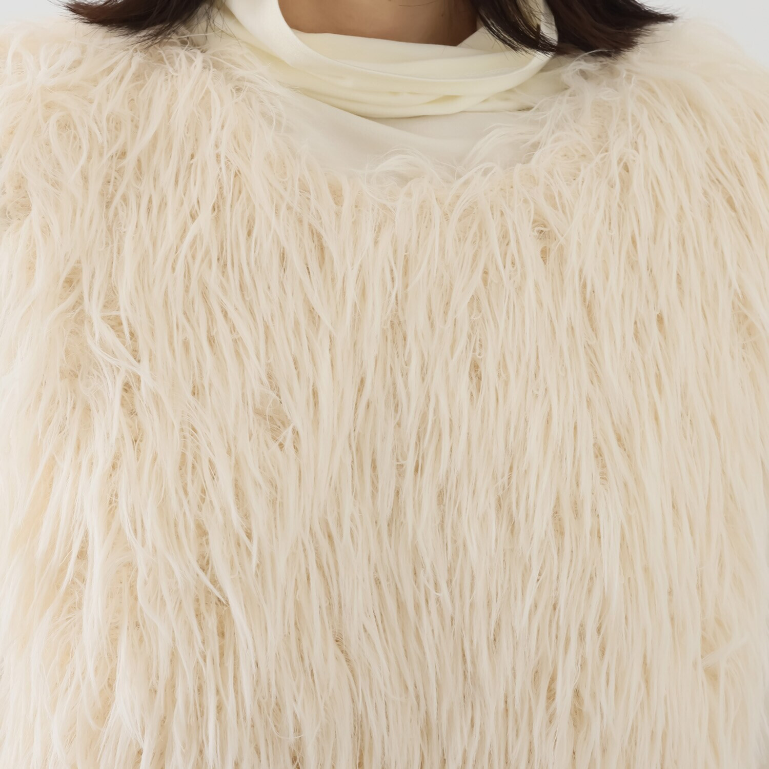 シャビージェンティール シャギーニット ラウンドネック ポケット付 チュニック丈ジレ