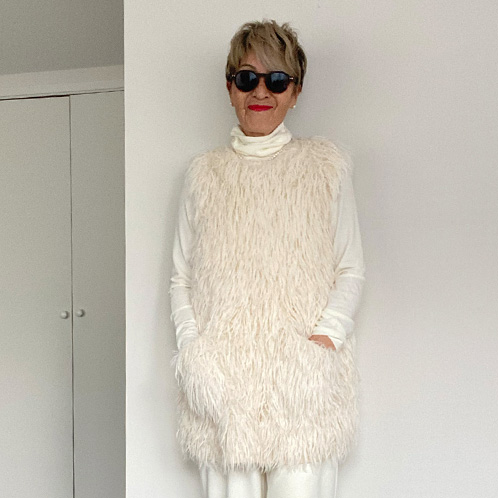 シャビージェンティール シャギーニット ラウンドネック ポケット付 チュニック丈ジレ シャビージェンティール シャギーニット ラウンドネック ポケット付 チュニック丈ジレ