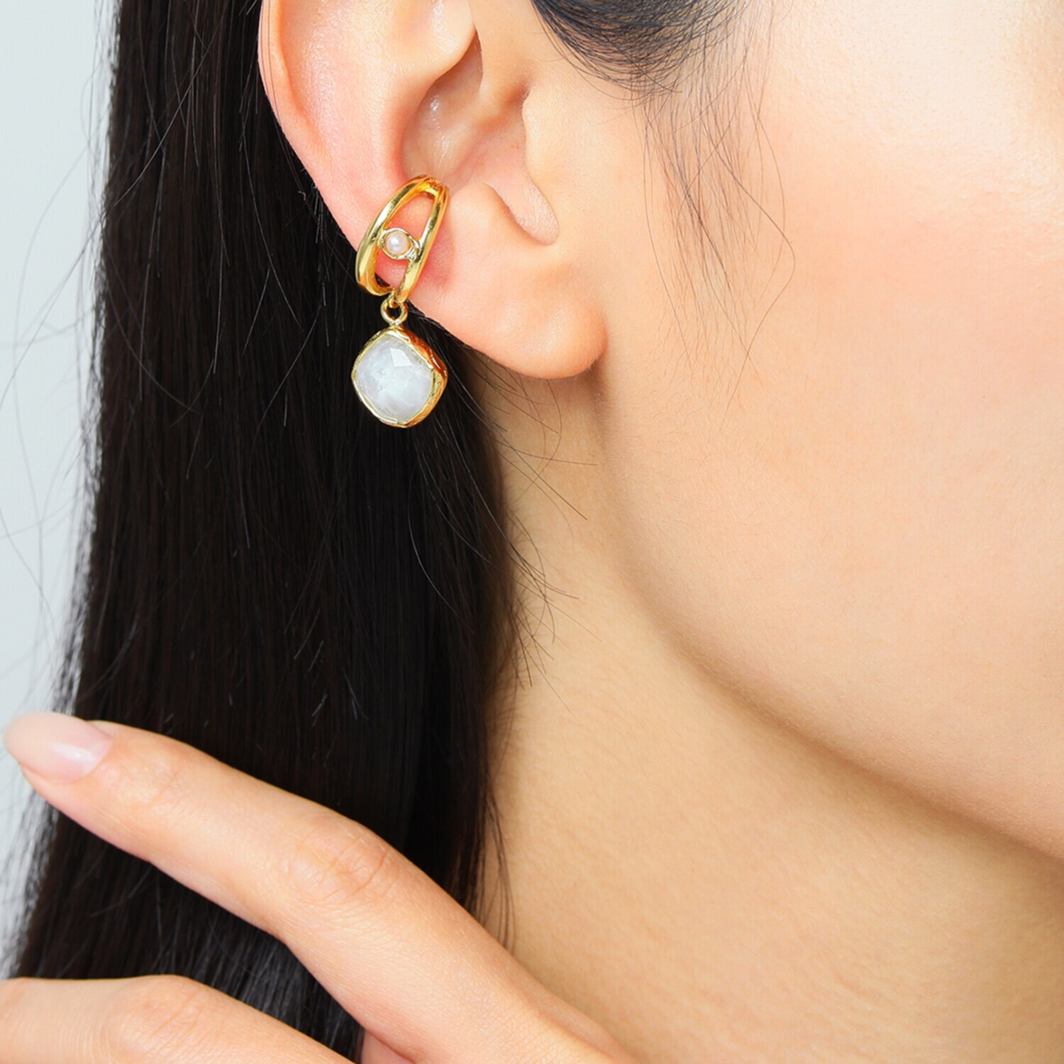 ミモッザジュエリー アンデシン／ ラブラドライト ムーンストーン イヤーカフ ＜片側のみ＞