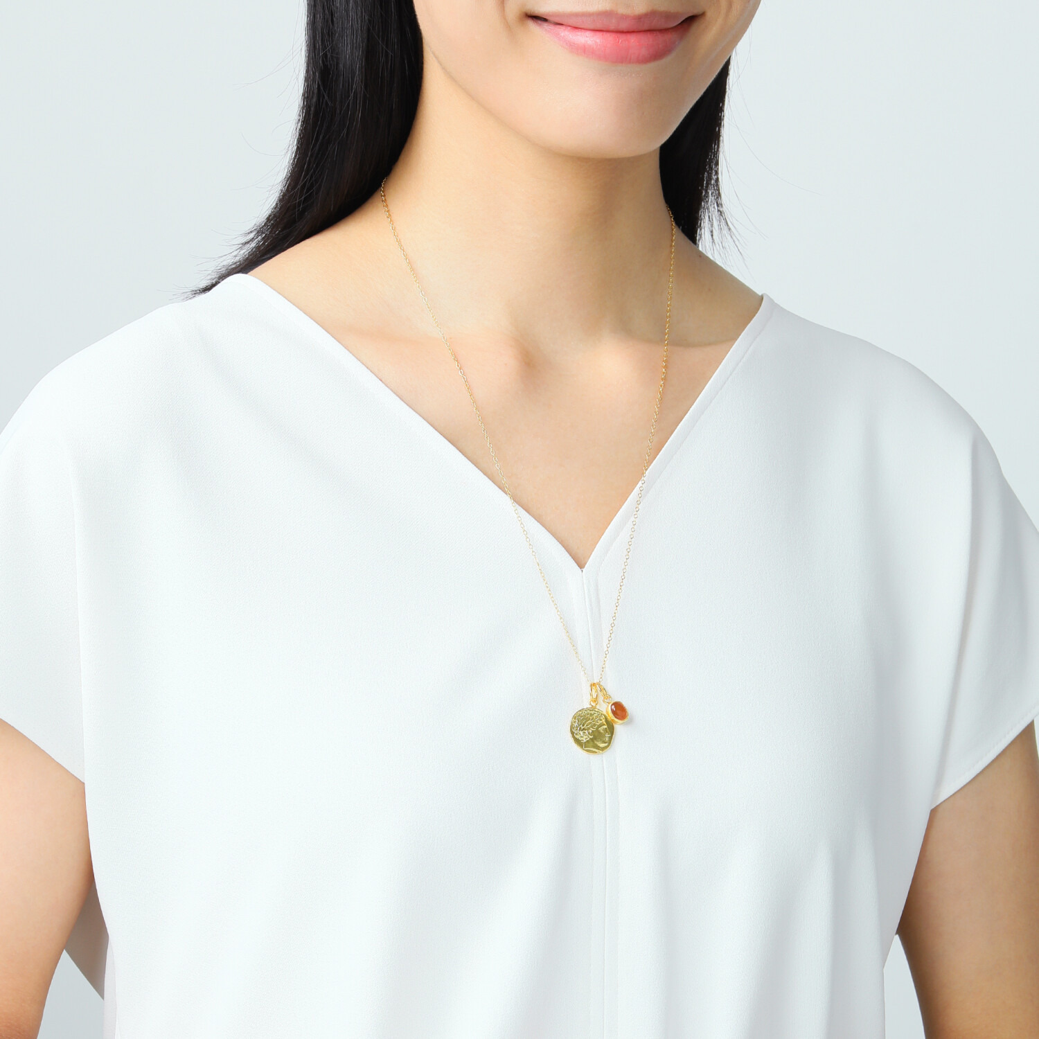 ミモッザジュエリー カーネリアン ロング コインペンダント