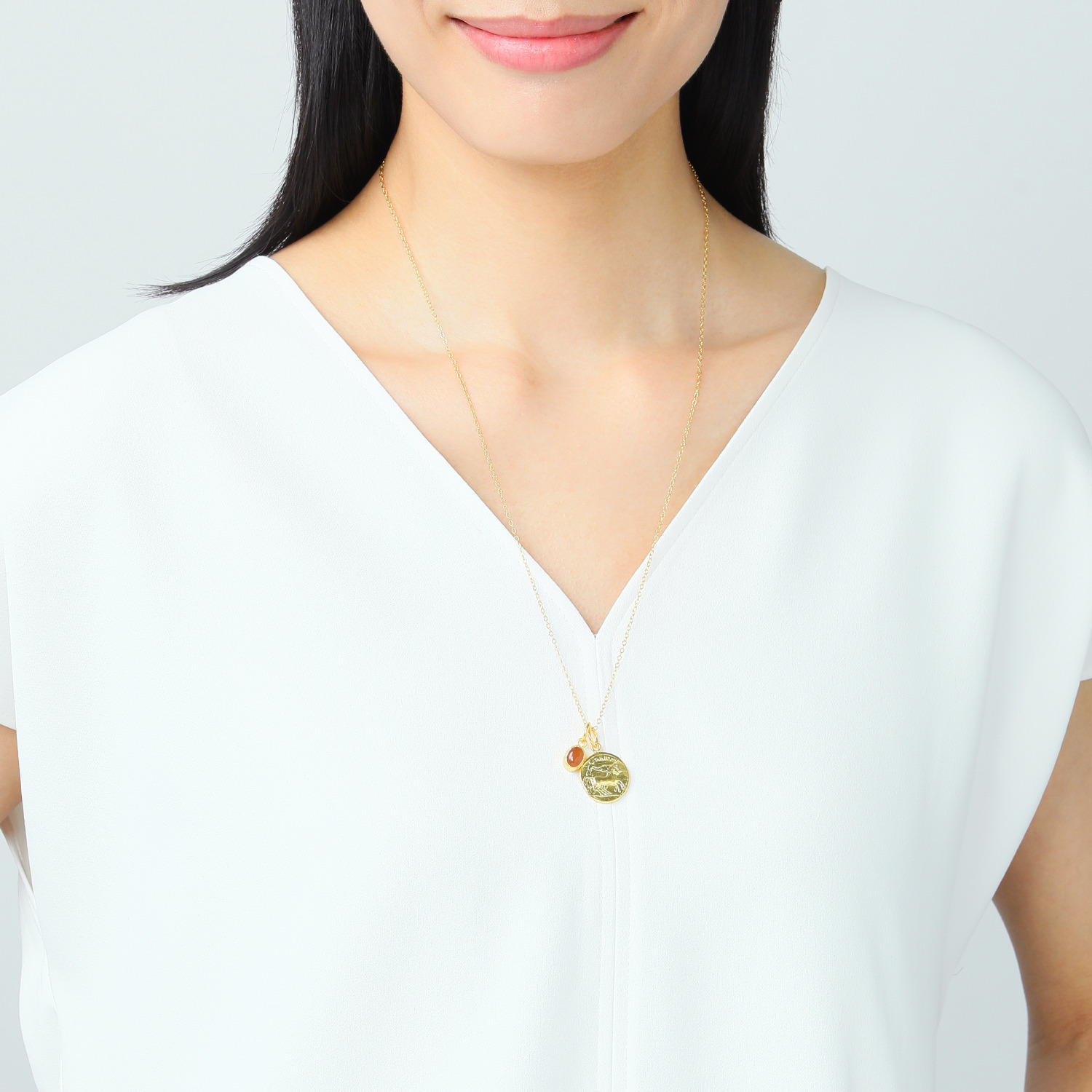 ミモッザジュエリー カーネリアン ロング コインペンダント