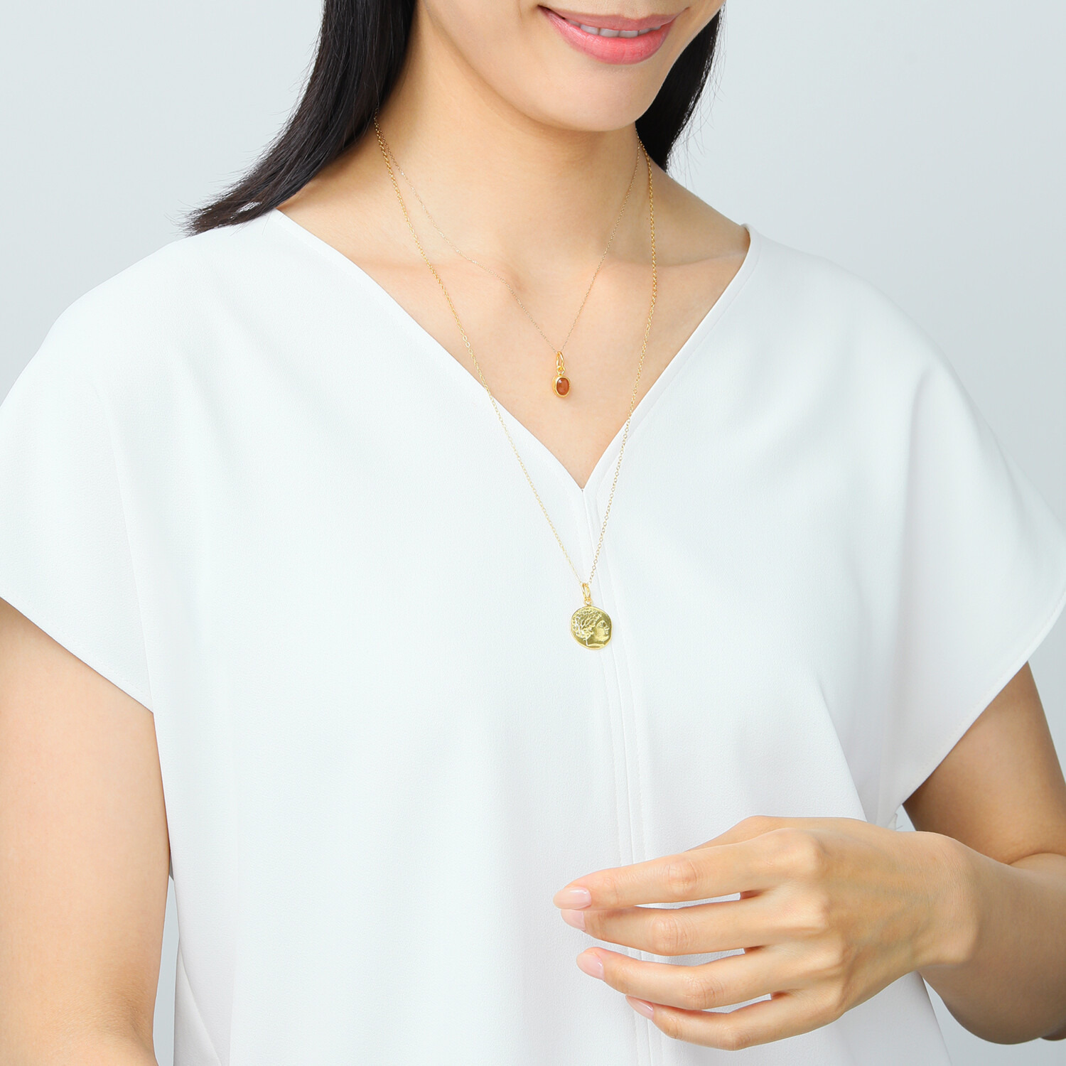 ミモッザジュエリー カーネリアン ロング コインペンダント