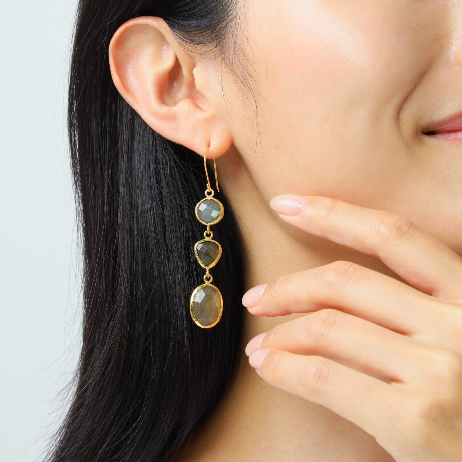 ミモッザジュエリー 天然石 ミックスカット ロングピアス