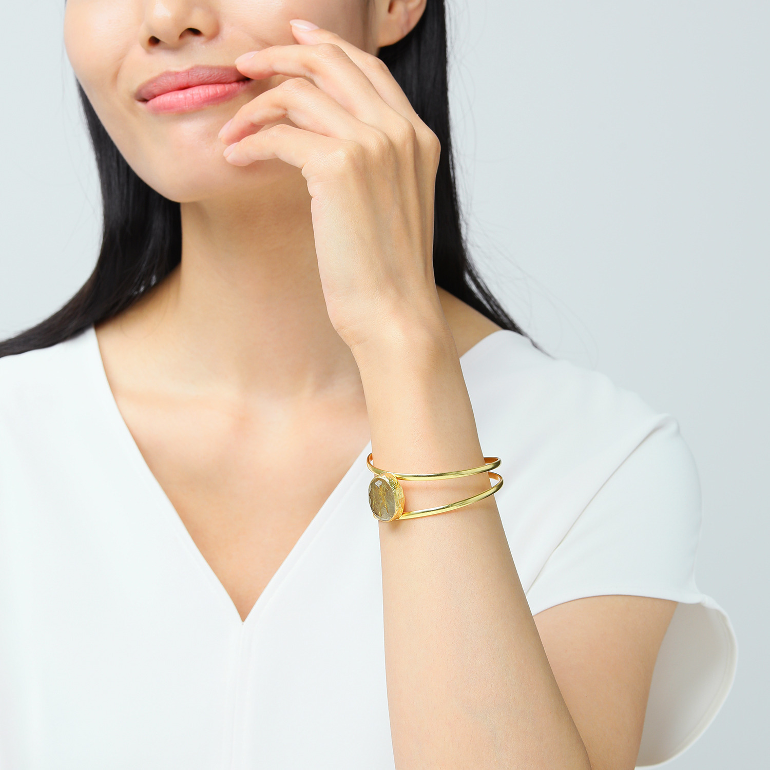 ミモッザジュエリー ルチルクォーツ ダブルライン バングル