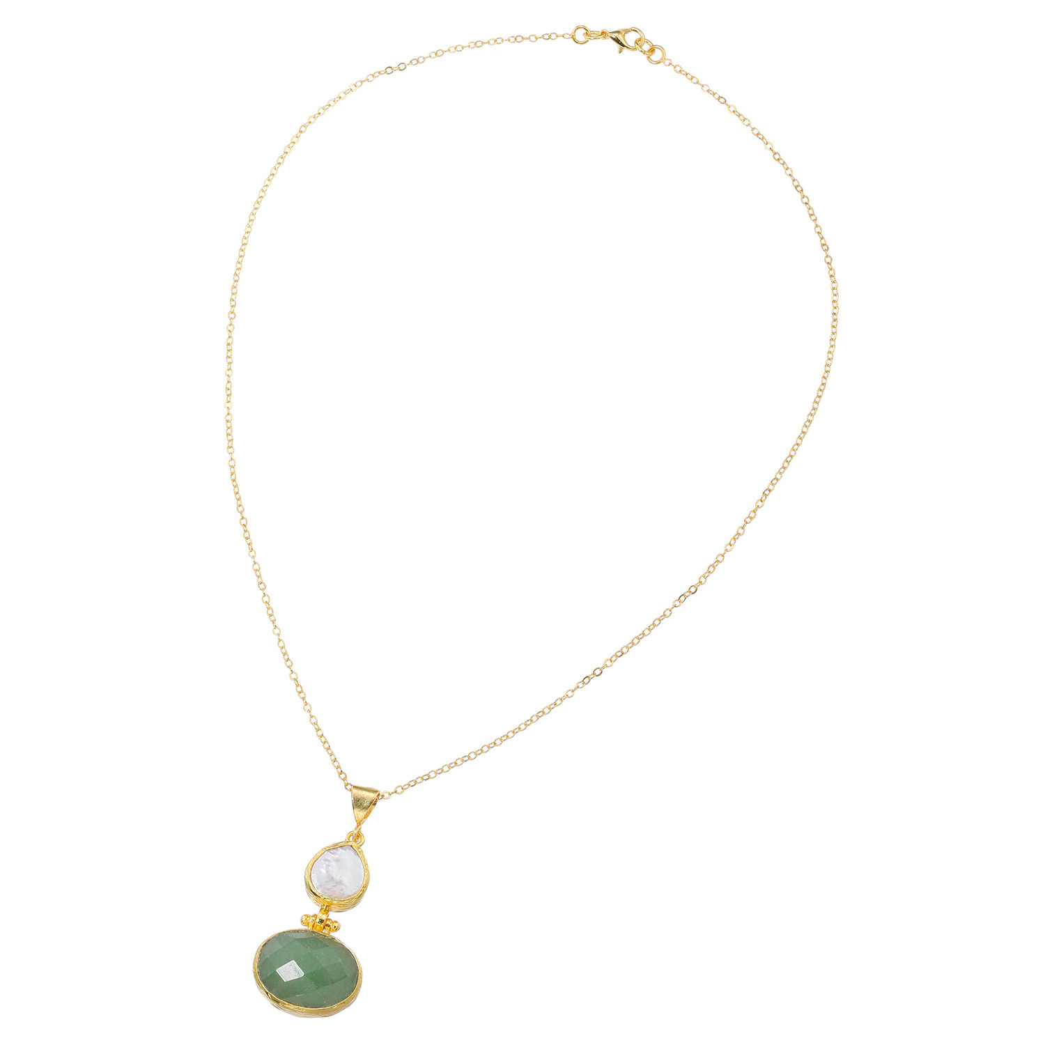 ミモッザジュエリー 淡水パール＆ アベンチュリンクォーツ デザインペンダント