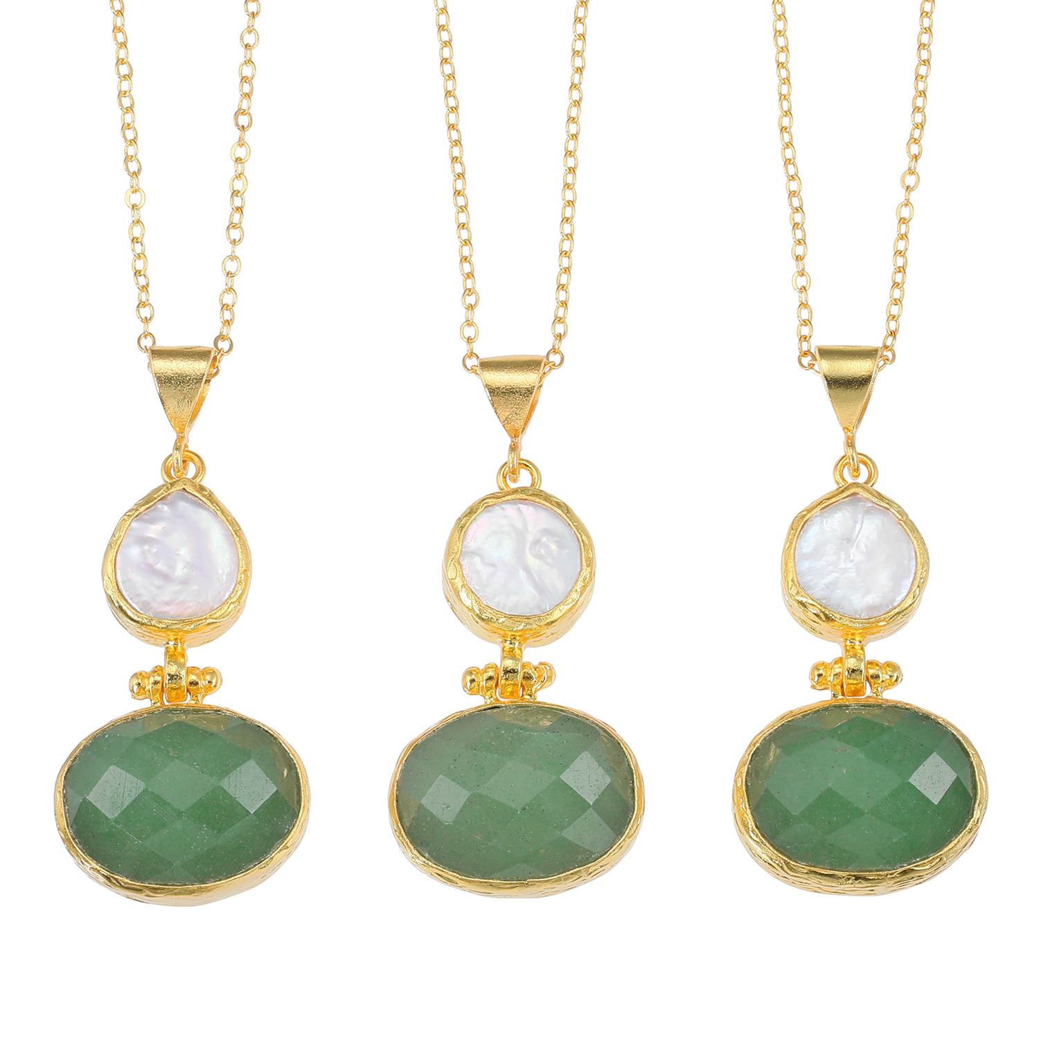 ミモッザジュエリー 淡水パール＆ アベンチュリンクォーツ デザインペンダント