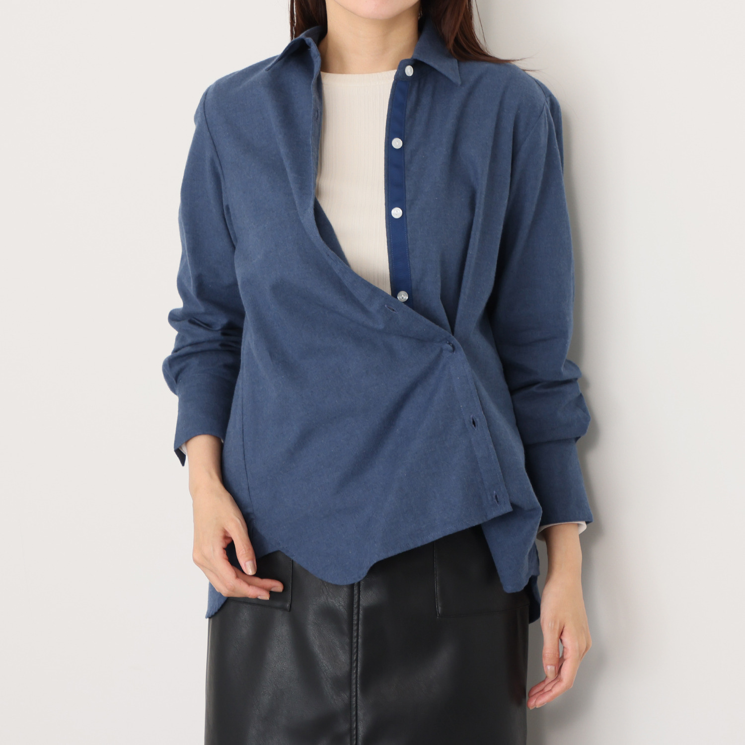 メリオン コットンカシミヤ カシュクールにもなる マルチアレンジシャツ