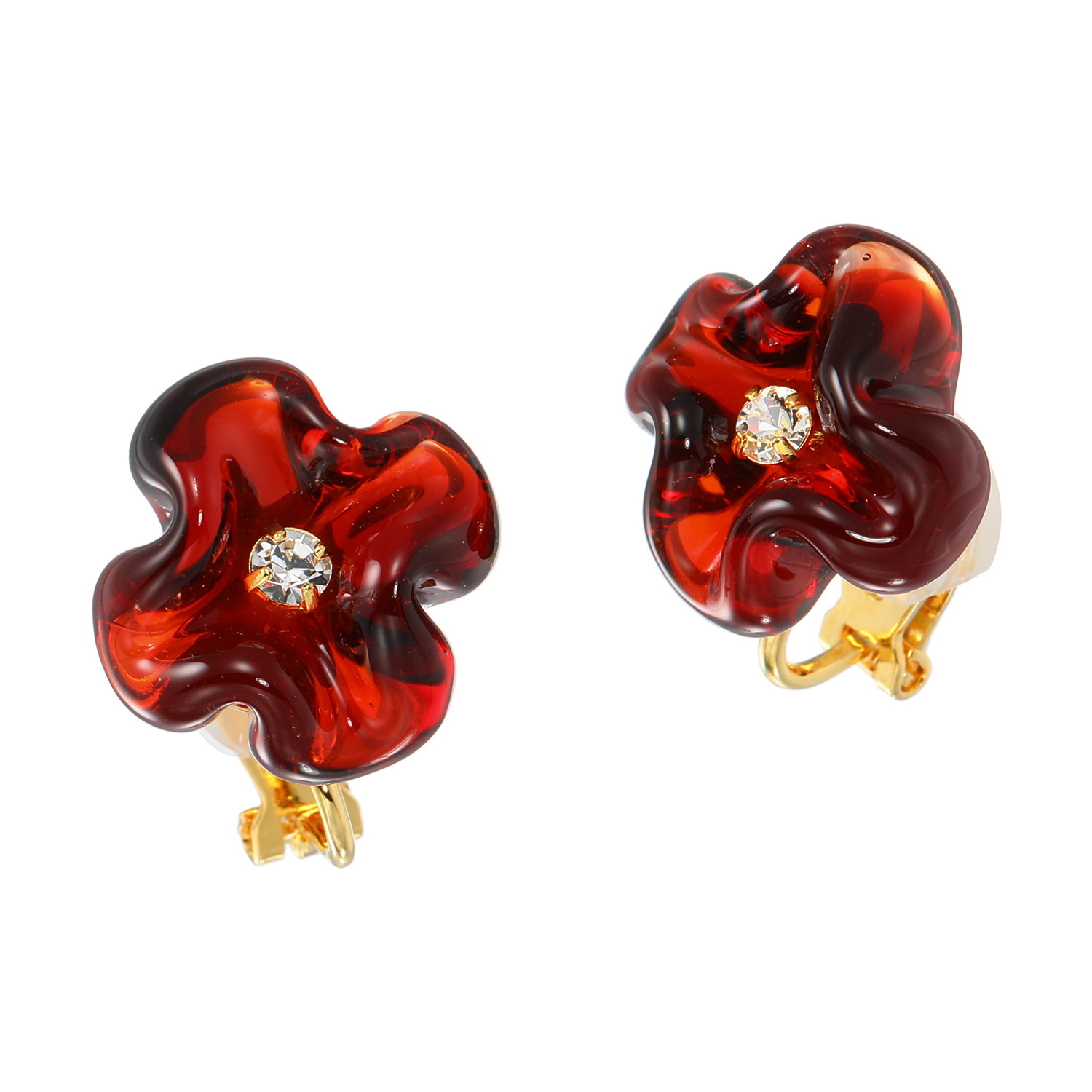 シマ・リリアーナ ハンドメイド フラワーデザイン ガラス イヤリング／ピアス