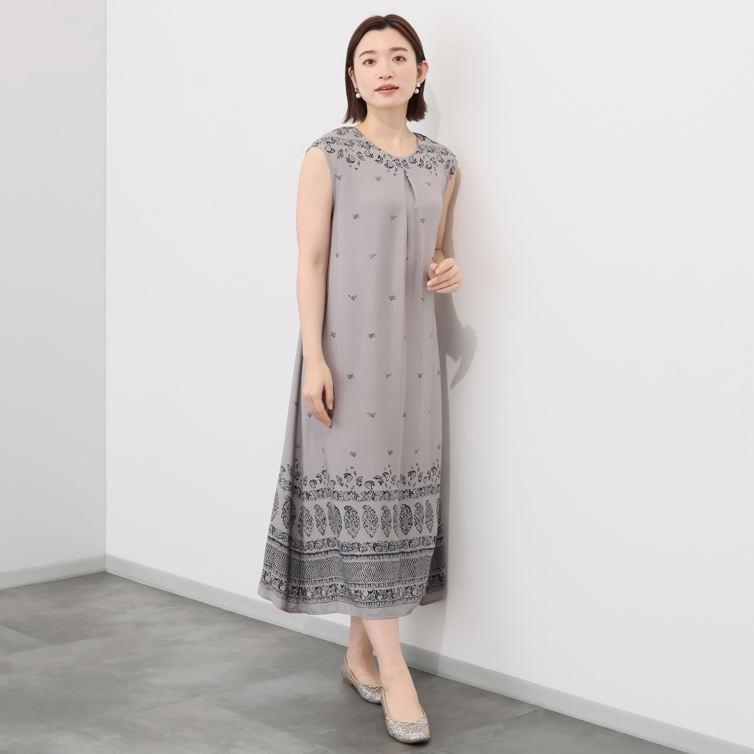 アリュメット 幾何柄パネルプリント ワンピース