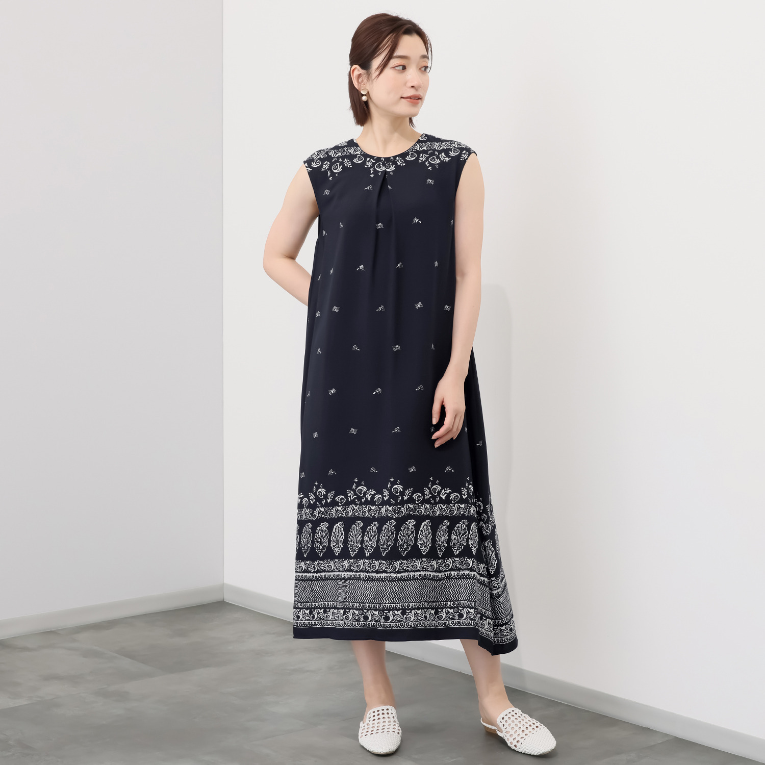 アリュメット 幾何柄パネルプリント ワンピース