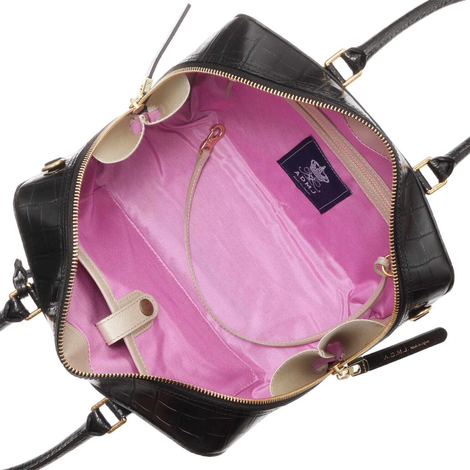 エーディーエムジェイ ＴＨＥ　ＢＥＥ 牛革クロコダイル型押し 全開ボストンバッグ Ｄカンプラス