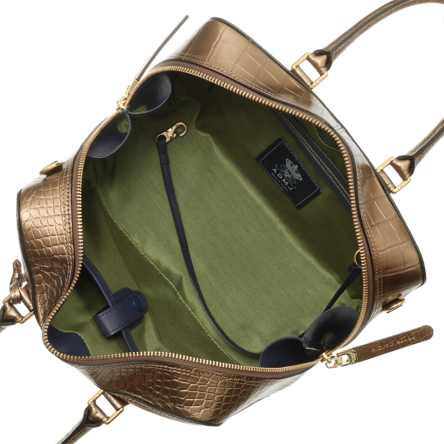 エーディーエムジェイ ＴＨＥ　ＢＥＥ 牛革クロコダイル型押し 全開ボストンバッグ Ｄカンプラス