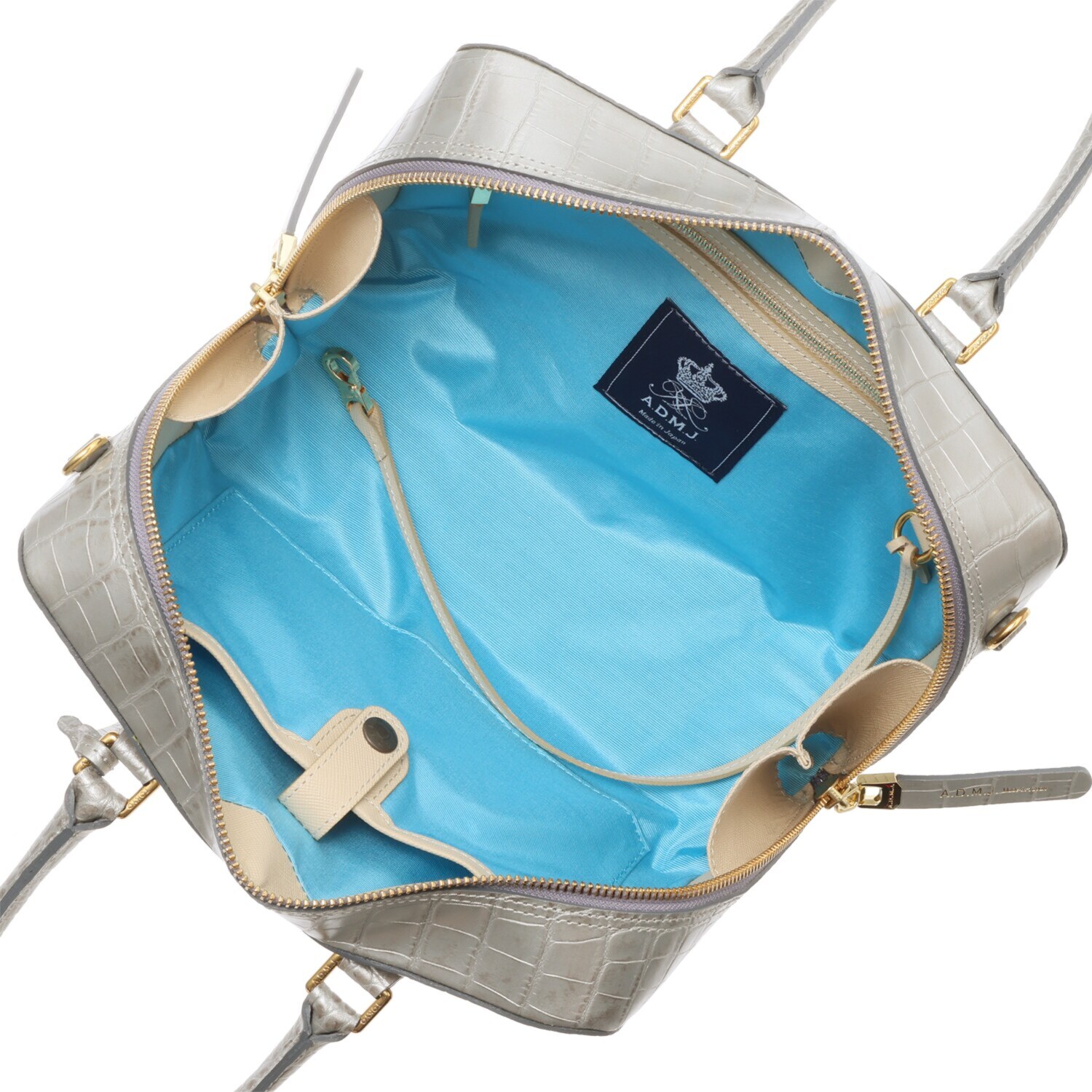 エーディーエムジェイ ＴＨＥ　ＢＥＥ 牛革クロコダイル型押し 全開ボストンバッグ Ｄカンプラス