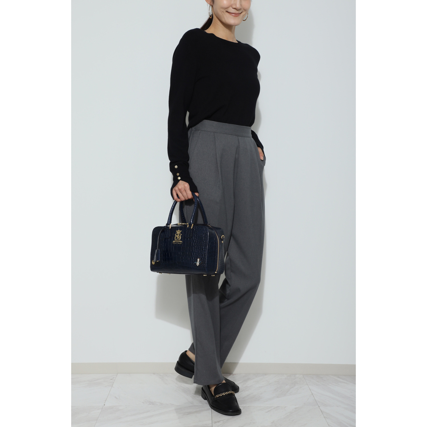 エーディーエムジェイ ＴＨＥ　ＢＥＥ 牛革クロコダイル型押し 全開ボストンバッグ Ｄカンプラス