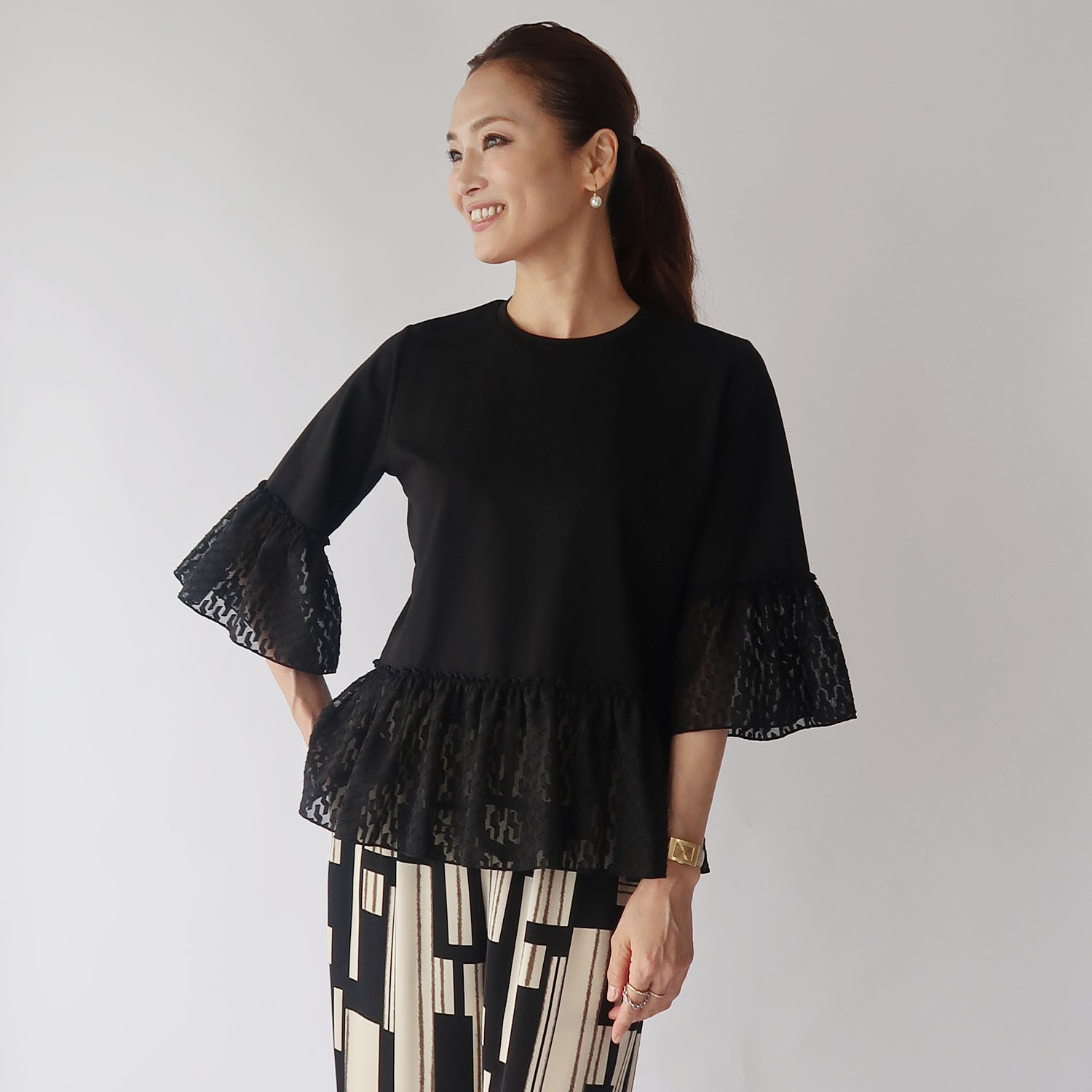 フーア ジャガードフリル カットソートップス