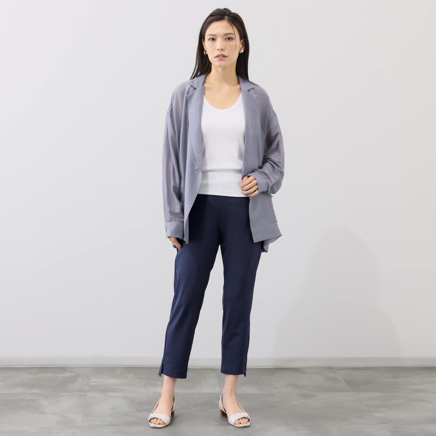 ラ・シュシュ ＵＶカット・接触冷感 吸水速乾 コットン混生地で快適 ３Ｄテーパードパンツ ＜股下６０ｃｍ＞