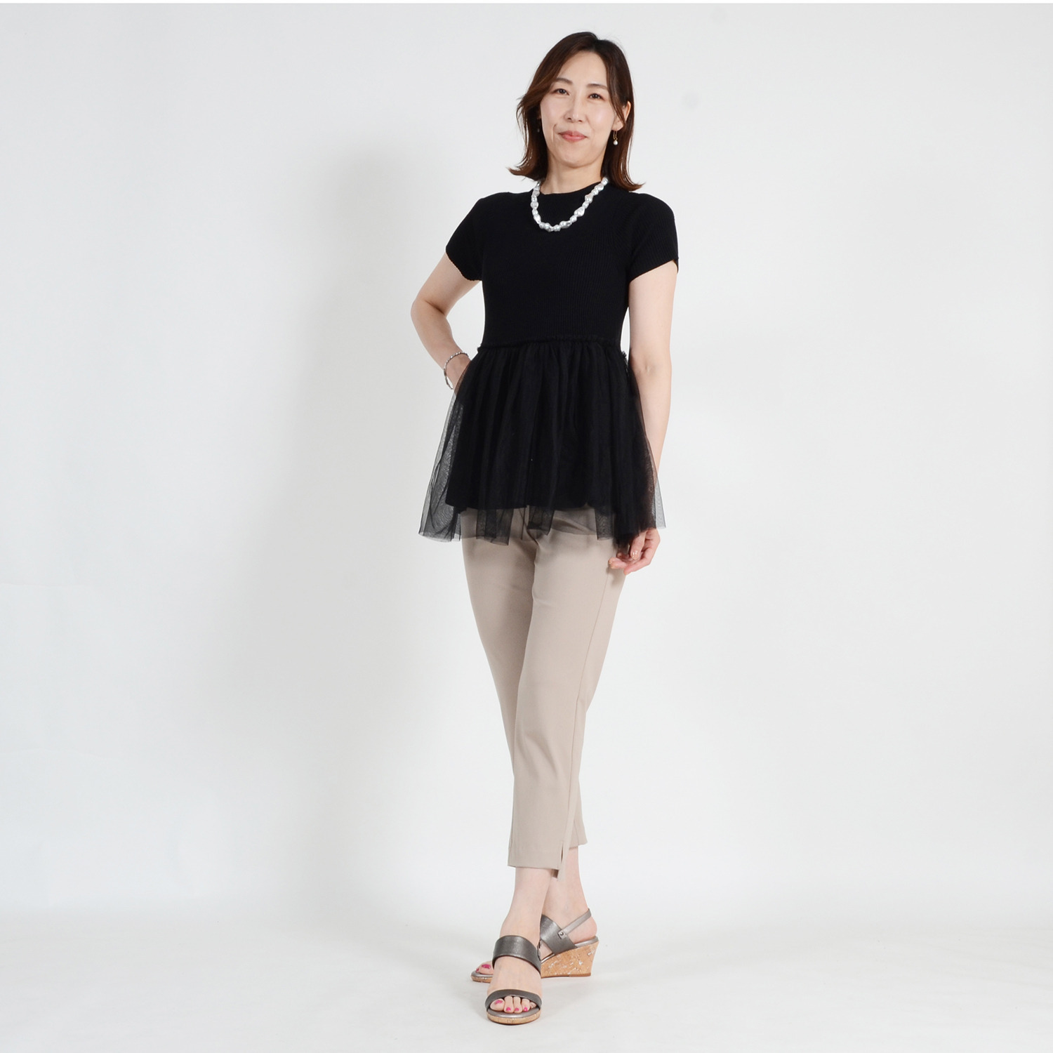 ラ・シュシュ ＵＶカット・接触冷感 吸水速乾 コットン混生地で快適 ３Ｄテーパードパンツ ＜股下６０ｃｍ＞