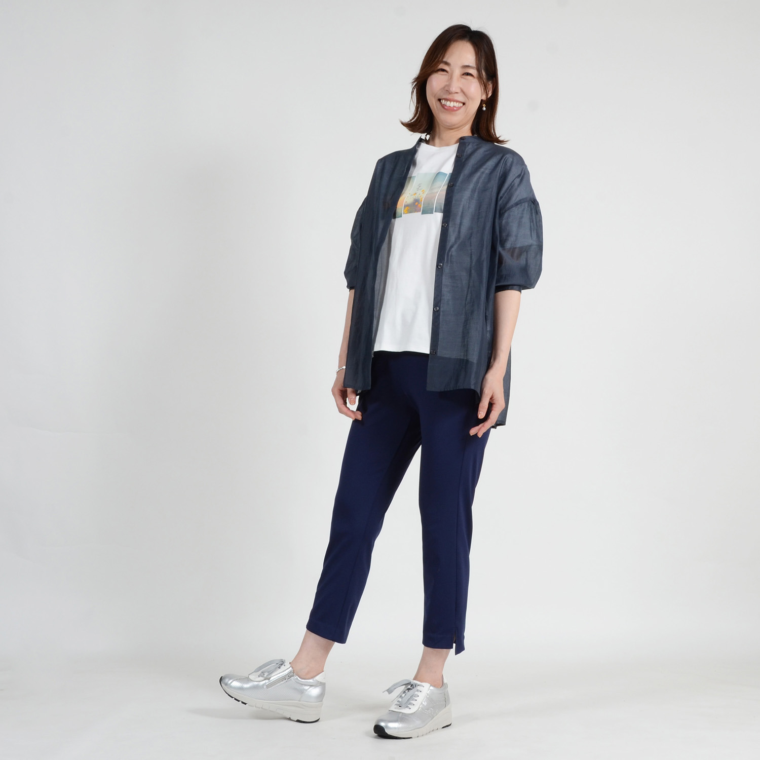 ラ・シュシュ ＵＶカット・接触冷感 吸水速乾 コットン混生地で快適 ３Ｄテーパードパンツ ＜股下６０ｃｍ＞