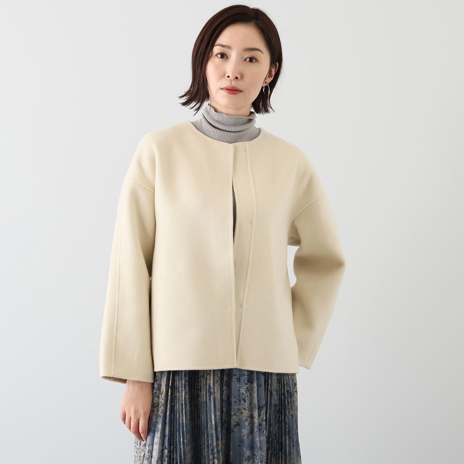 元町ゼラール カシミヤ混 ダブルフェイス ショートコート