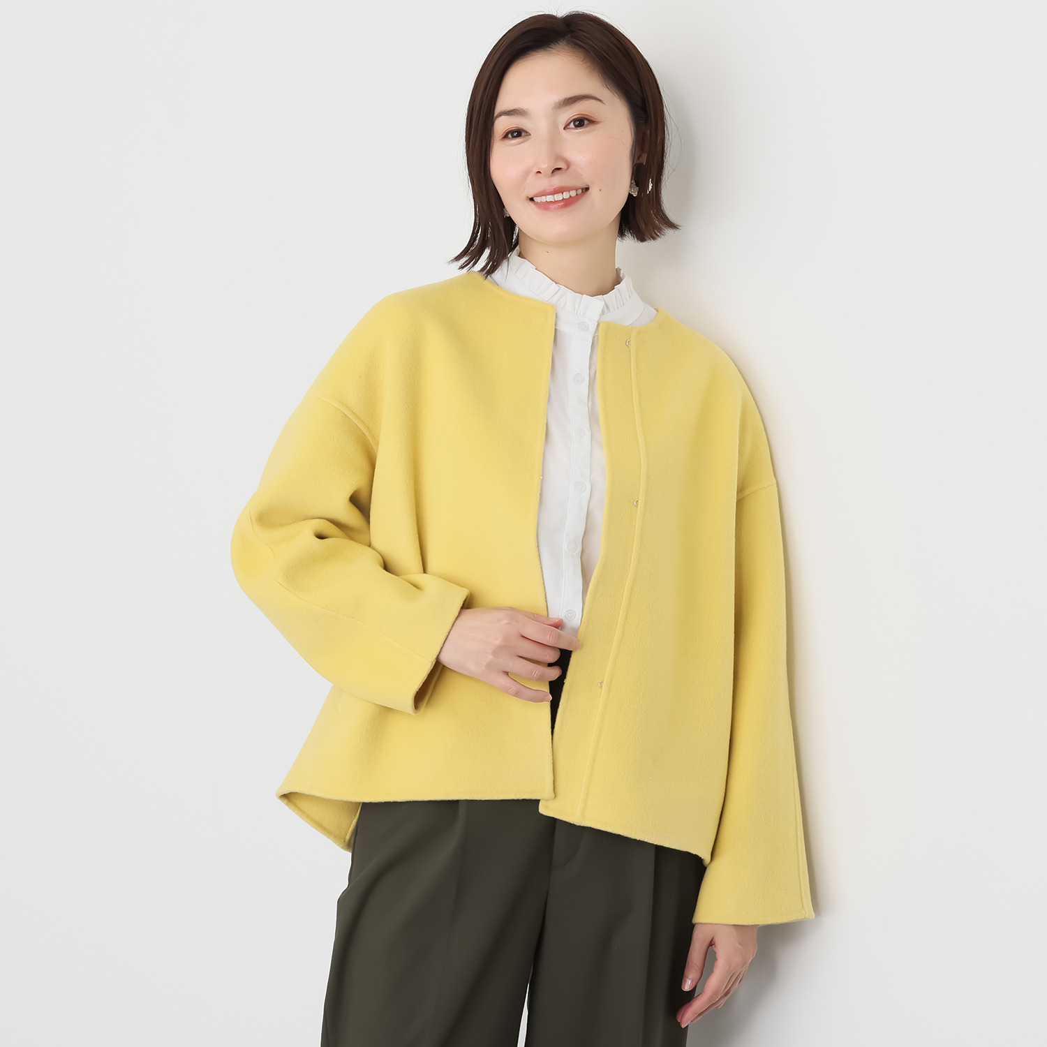 元町ゼラール カシミヤ混 ダブルフェイス ショートコート