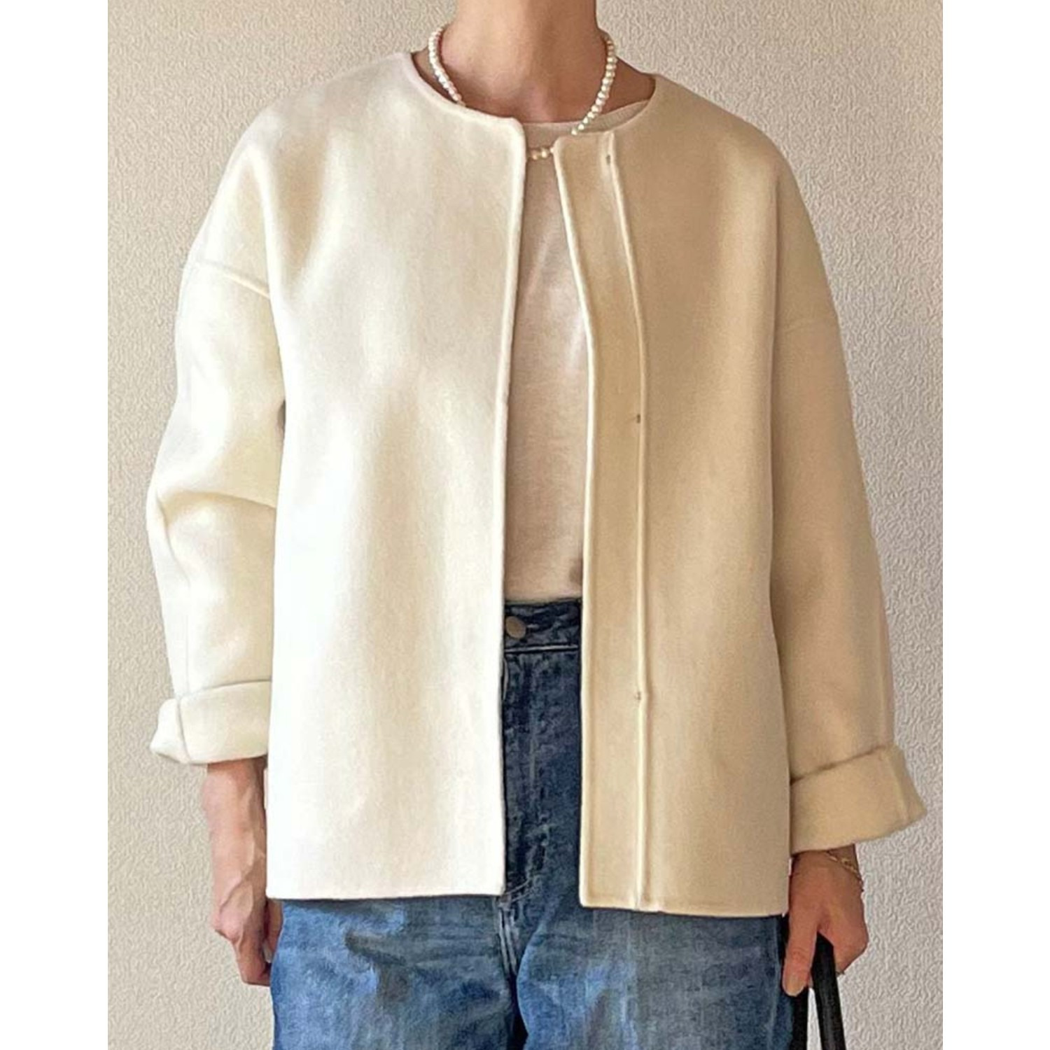 元町ゼラール カシミヤ混 ダブルフェイス ショートコート