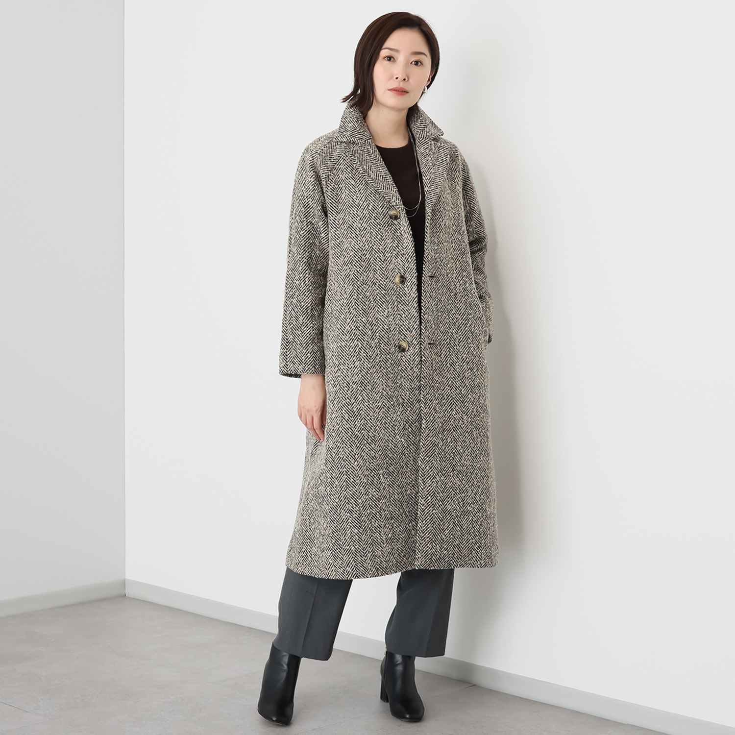 元町ゼラール ミックスヘリンボーン テーラーコート