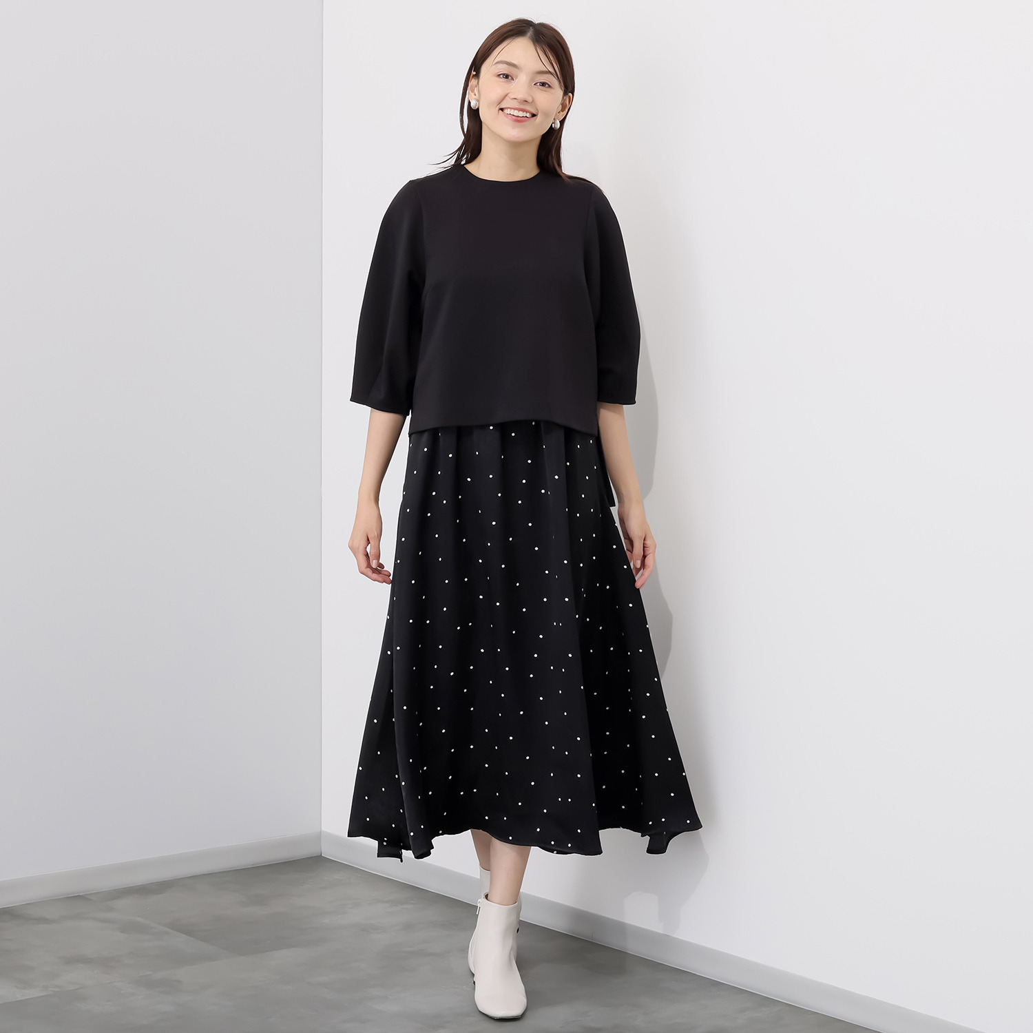 イロプライム 一枚で楽ちん！ スレンダー見せワンピース