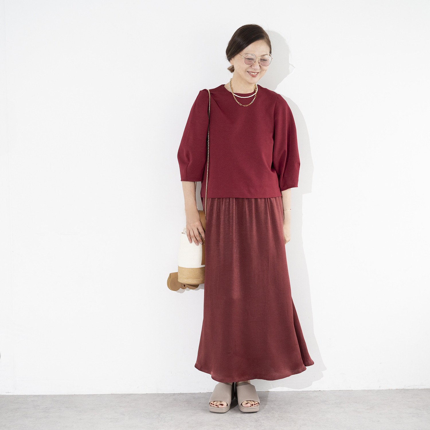 イロプライム 一枚で楽ちん！ スレンダー見せワンピース