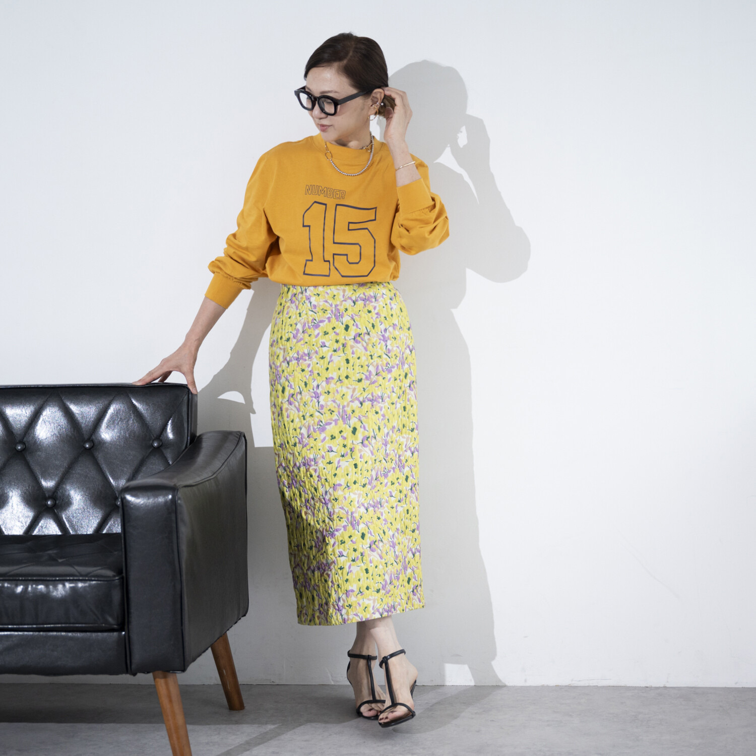 イロプライム 華やかジャガードの ナロースカート