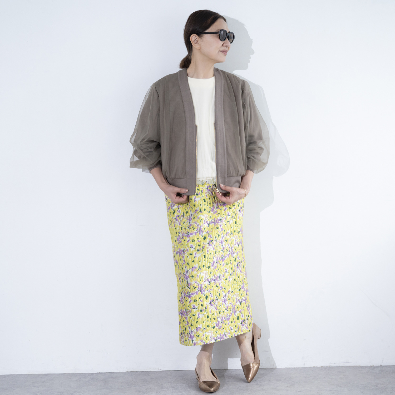 イロプライム 華やかジャガードの ナロースカート