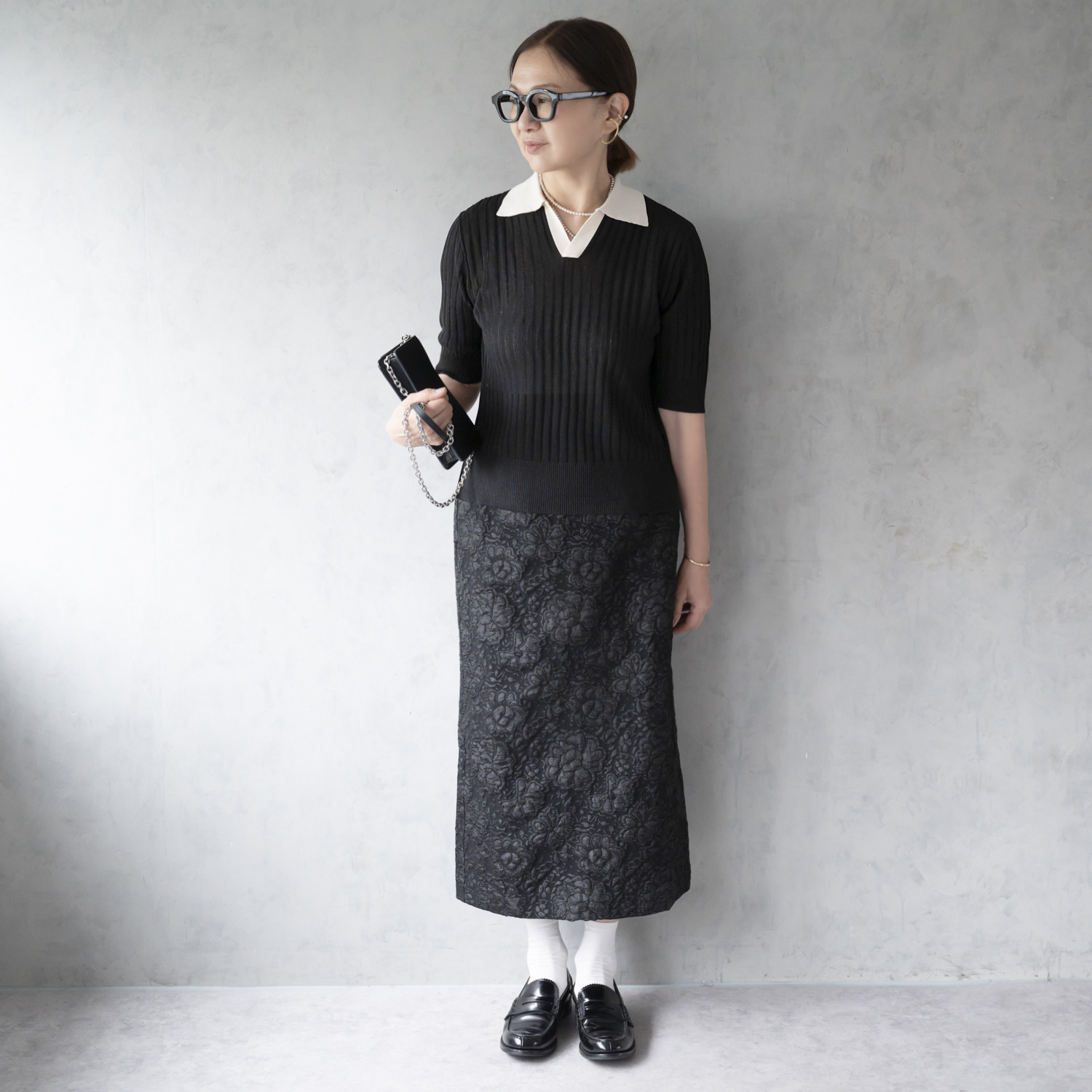 イロプライム 華やかジャガードの ナロースカート