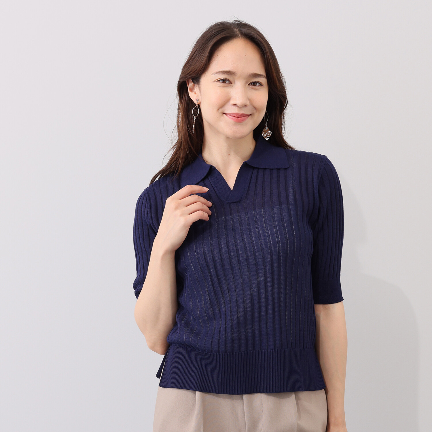 イロプライム 華やか襟の ニットポロシャツ