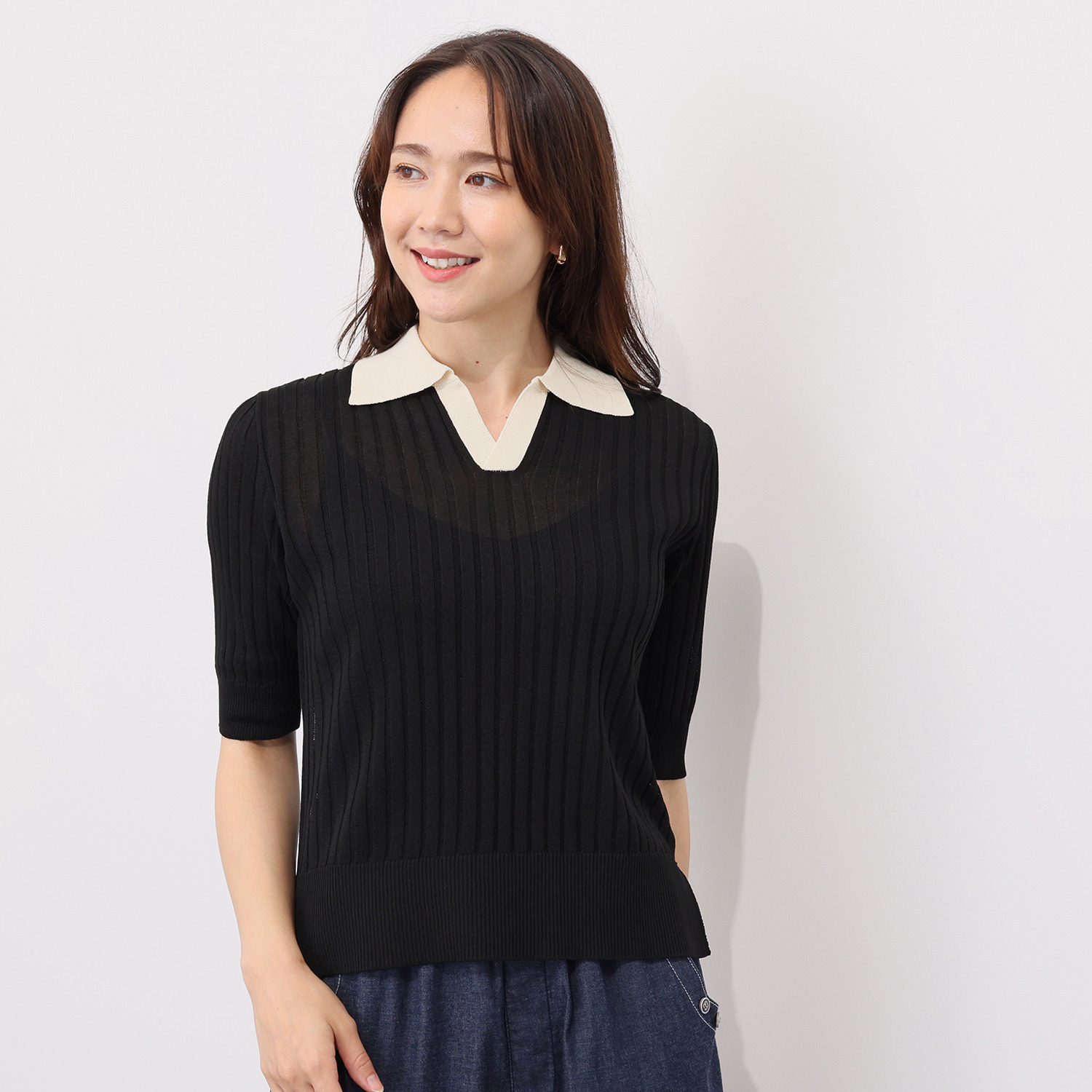 イロプライム 華やか襟の ニットポロシャツ