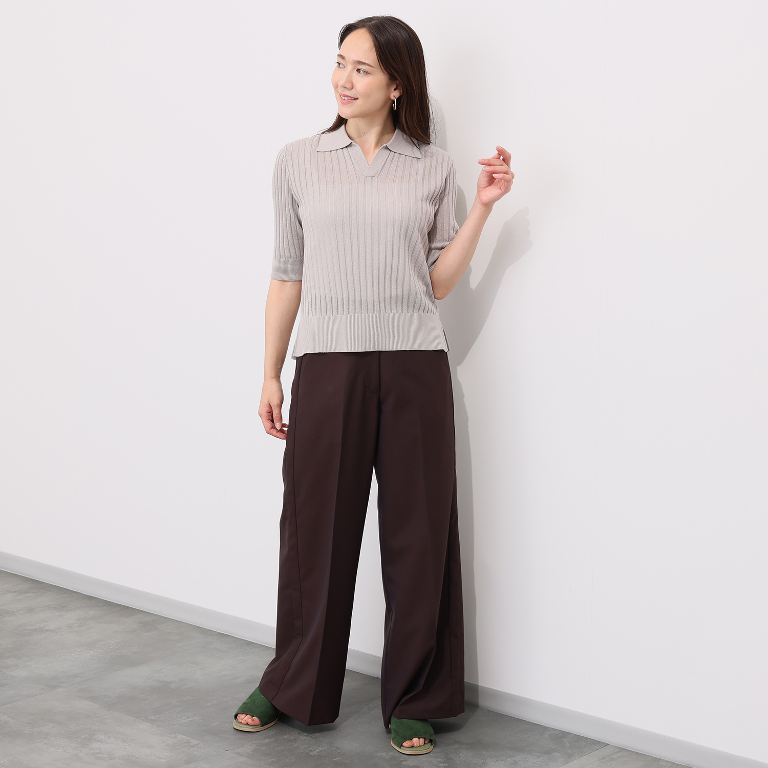 イロプライム 華やか襟の ニットポロシャツ