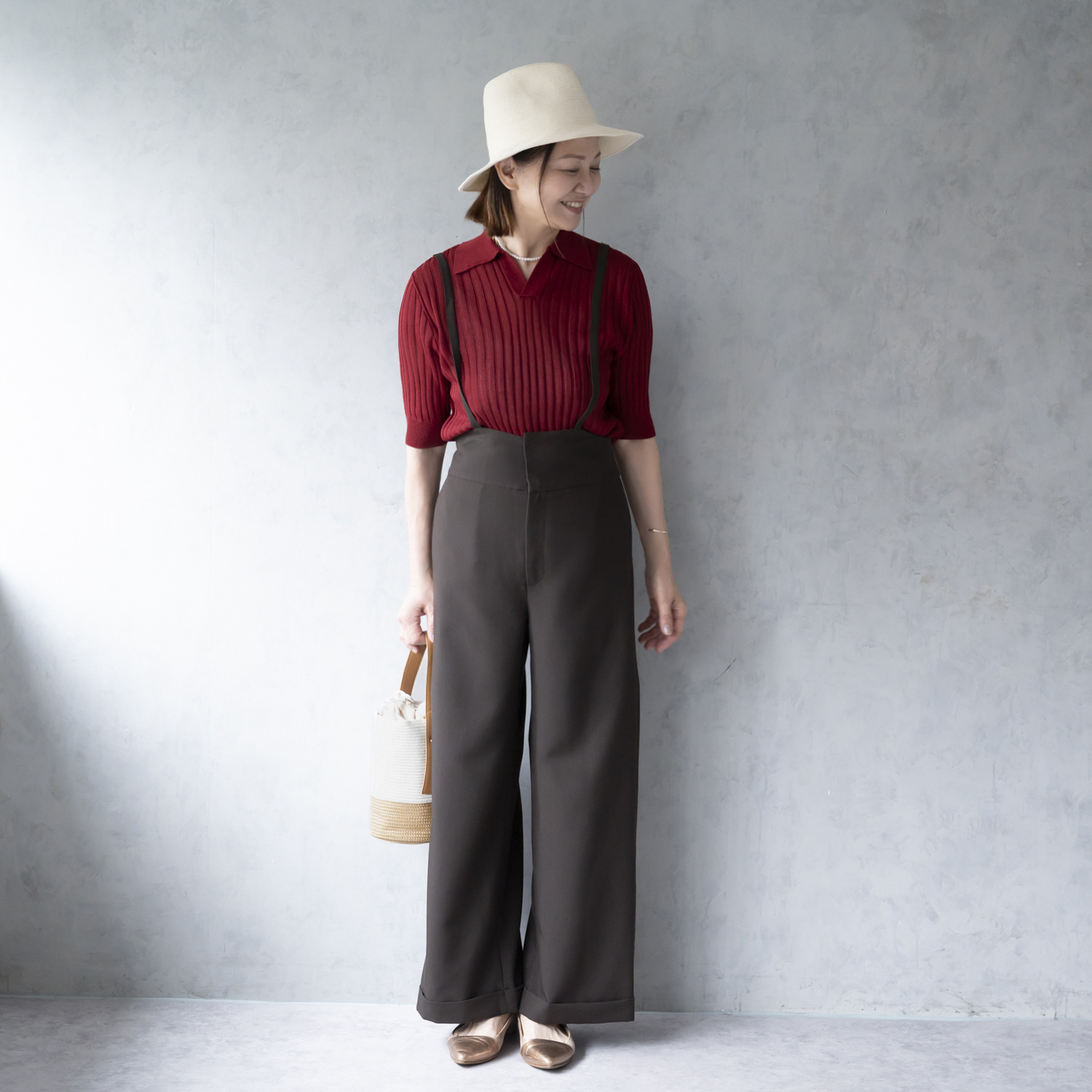 イロプライム 華やか襟の ニットポロシャツ