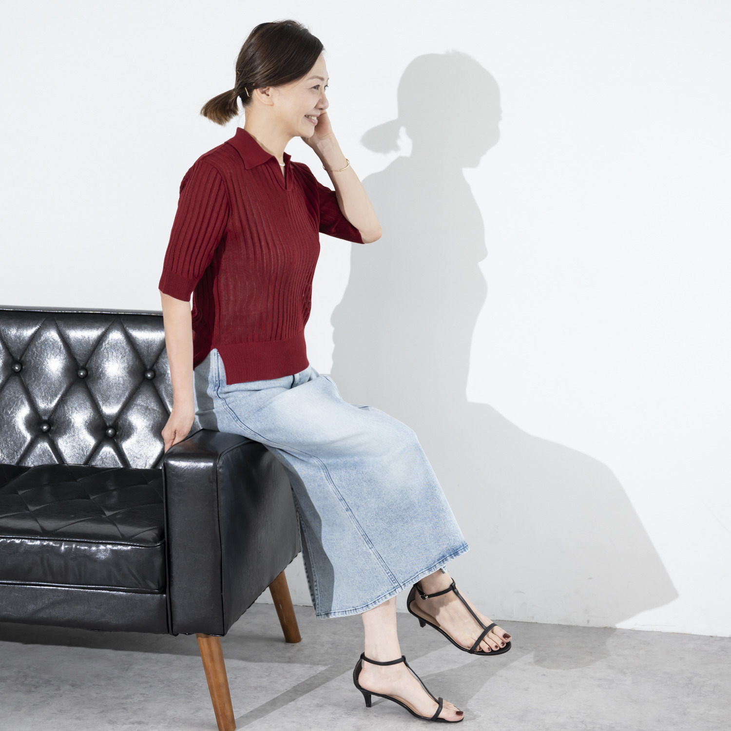 イロプライム 華やか襟の ニットポロシャツ