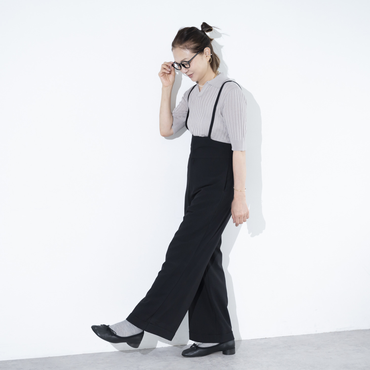 イロプライム ハイウエストの スタイルアップサロペット