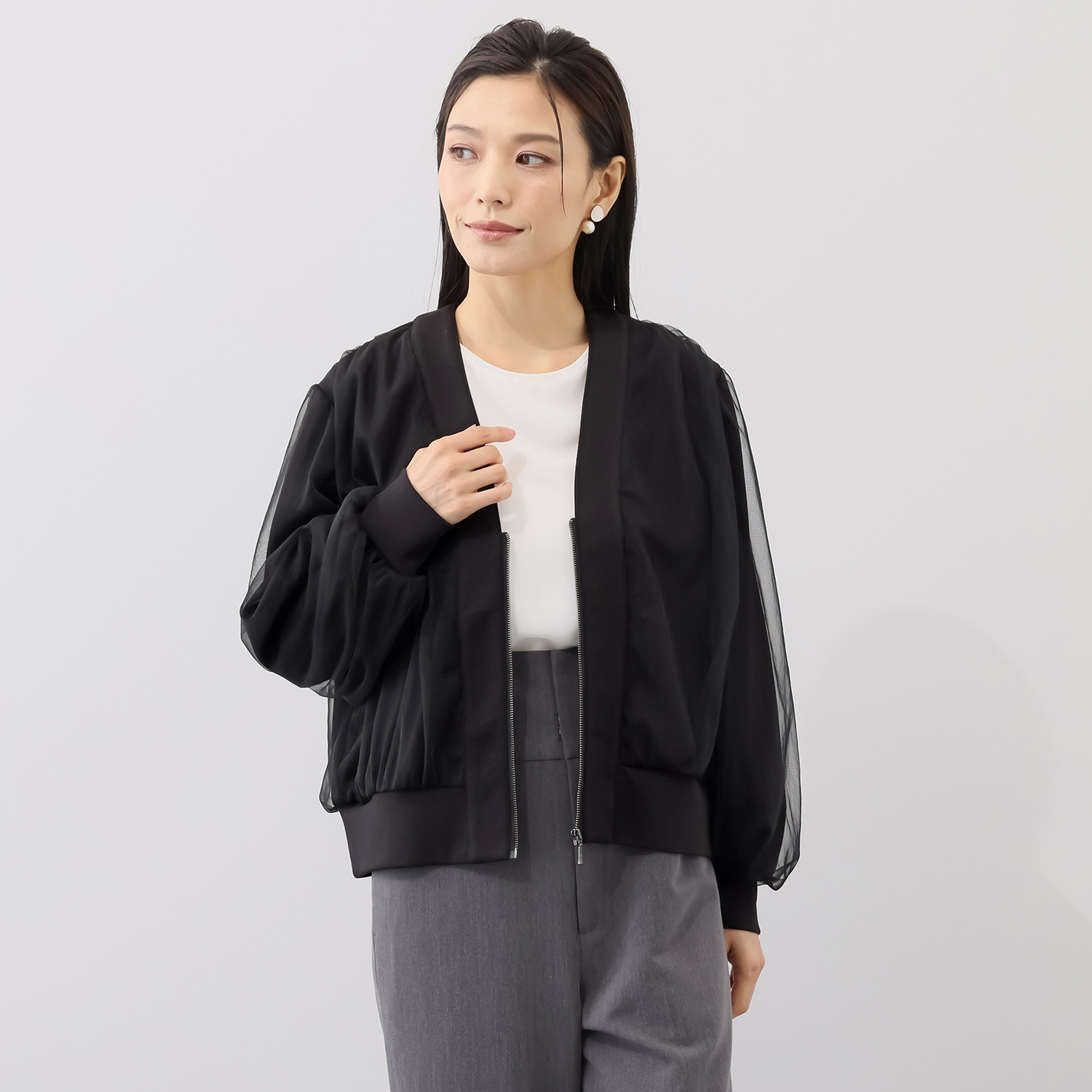 イロプライム チュール重ねの ライトカーディガン