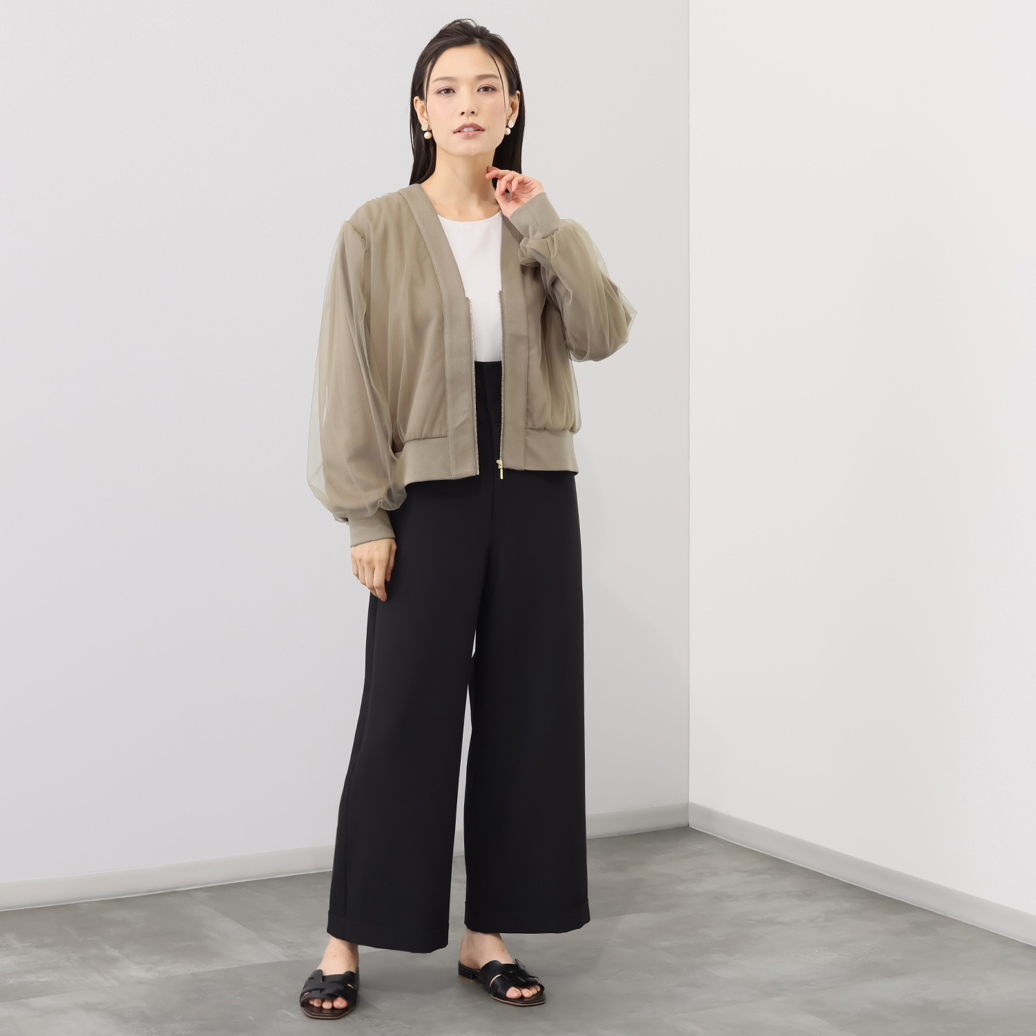 イロプライム チュール重ねの ライトカーディガン