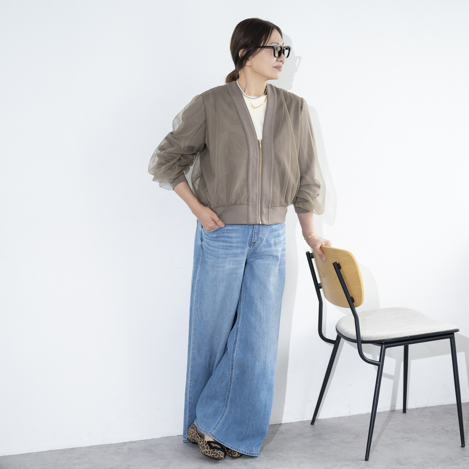 イロプライム チュール重ねの ライトカーディガン