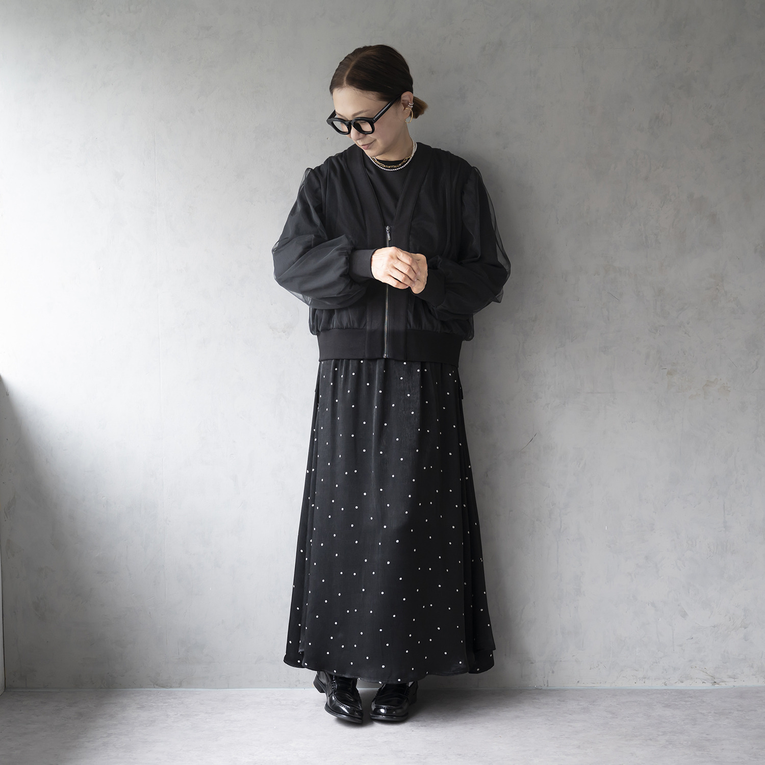 イロプライム チュール重ねの ライトカーディガン