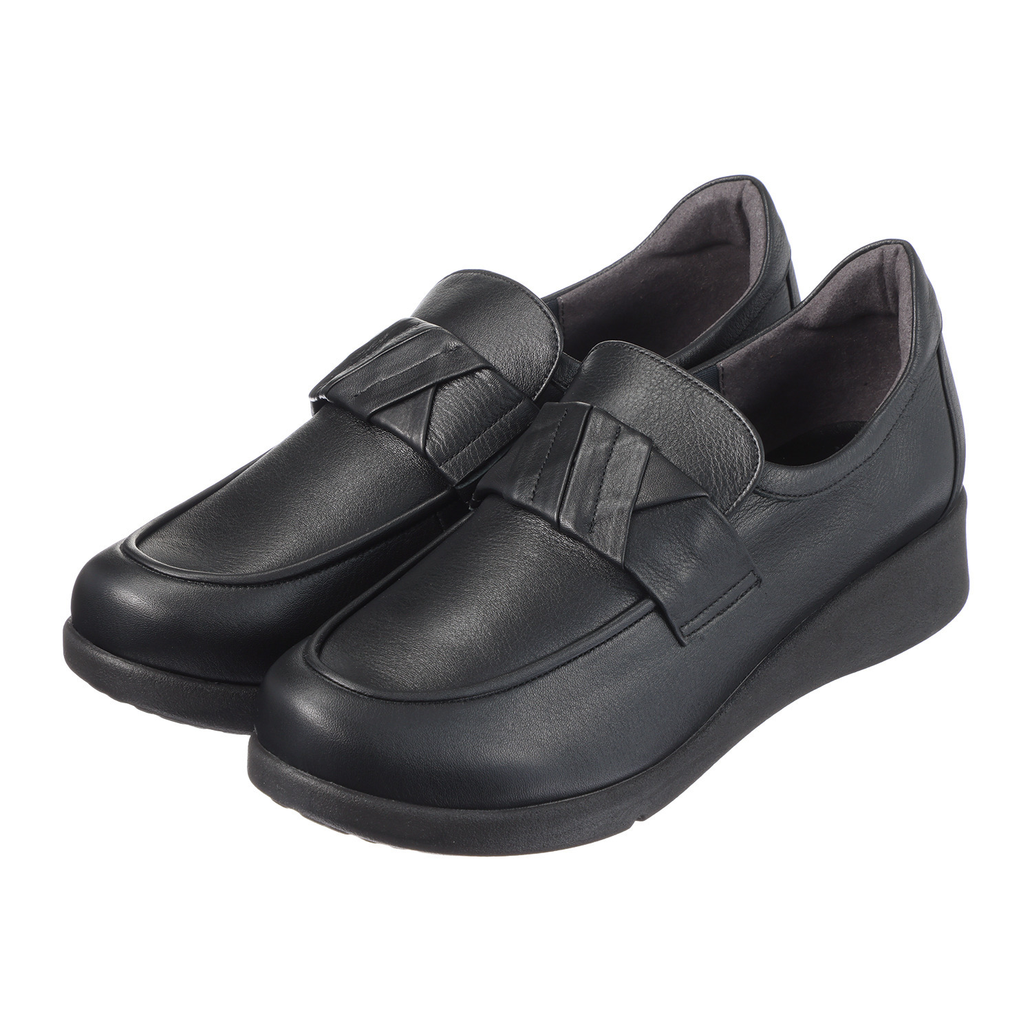 ミスキョウコ 日本製 はっ水ソフト本革 デザインベルト ローファー