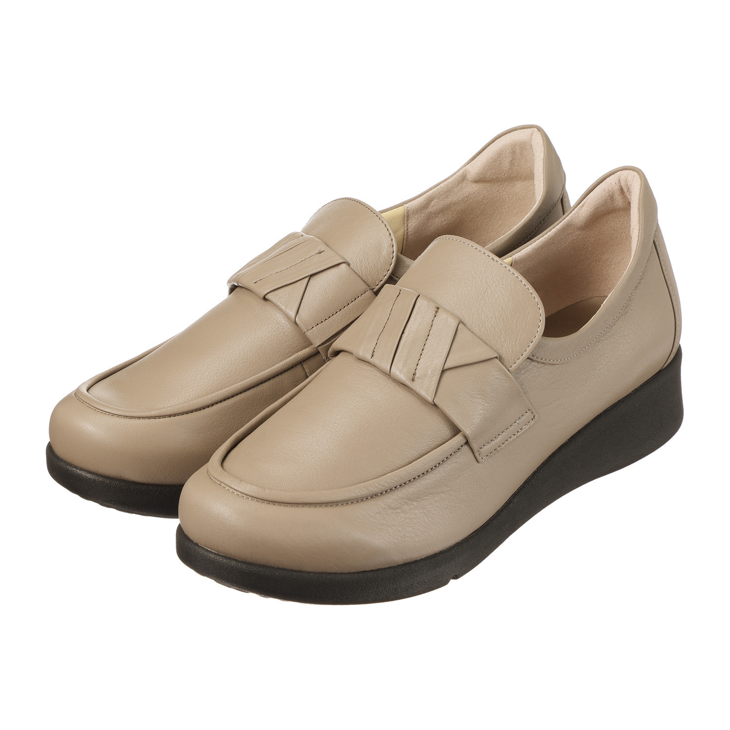 ミスキョウコ 日本製 はっ水ソフト本革 デザインベルト ローファー