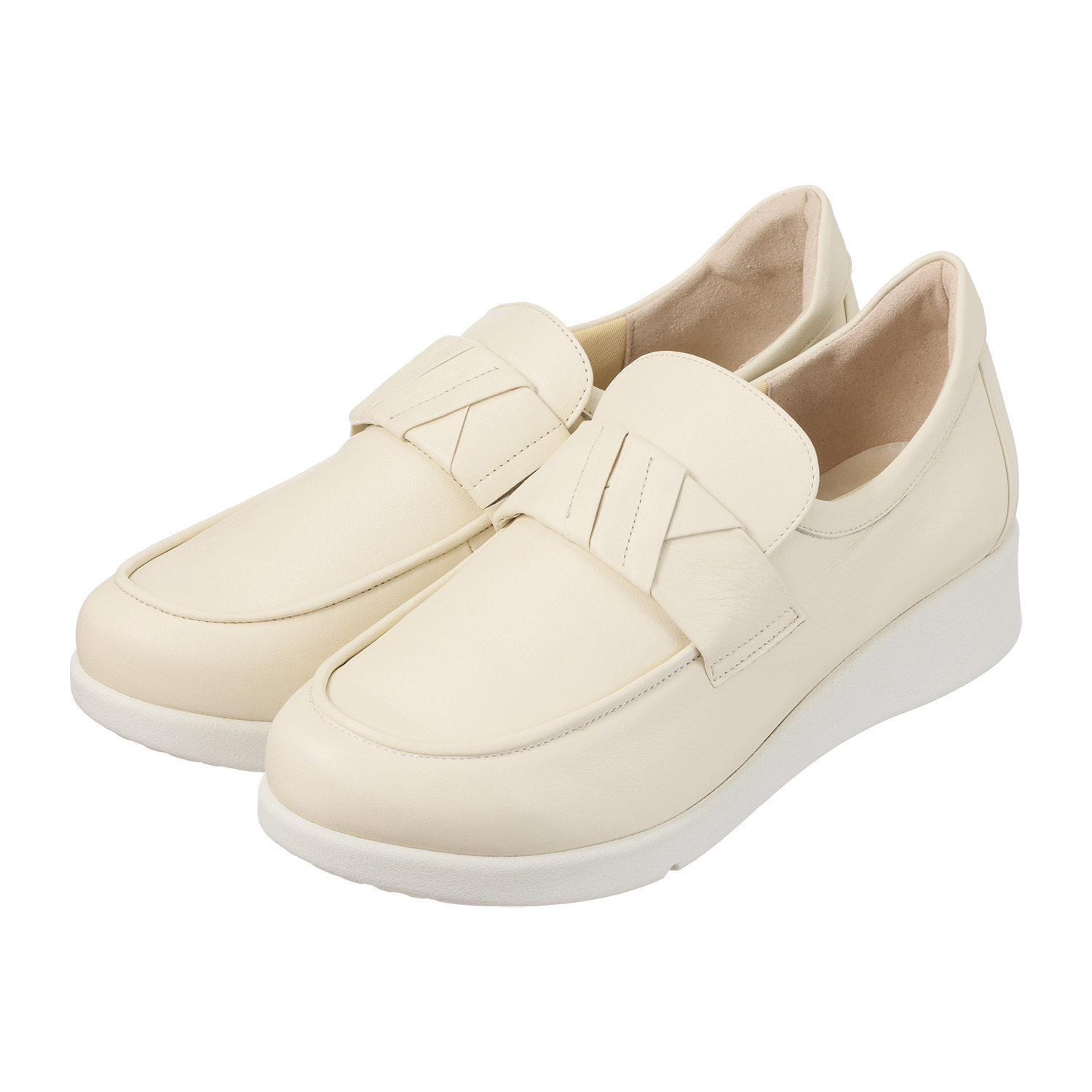 ミスキョウコ 日本製 はっ水ソフト本革 デザインベルト ローファー