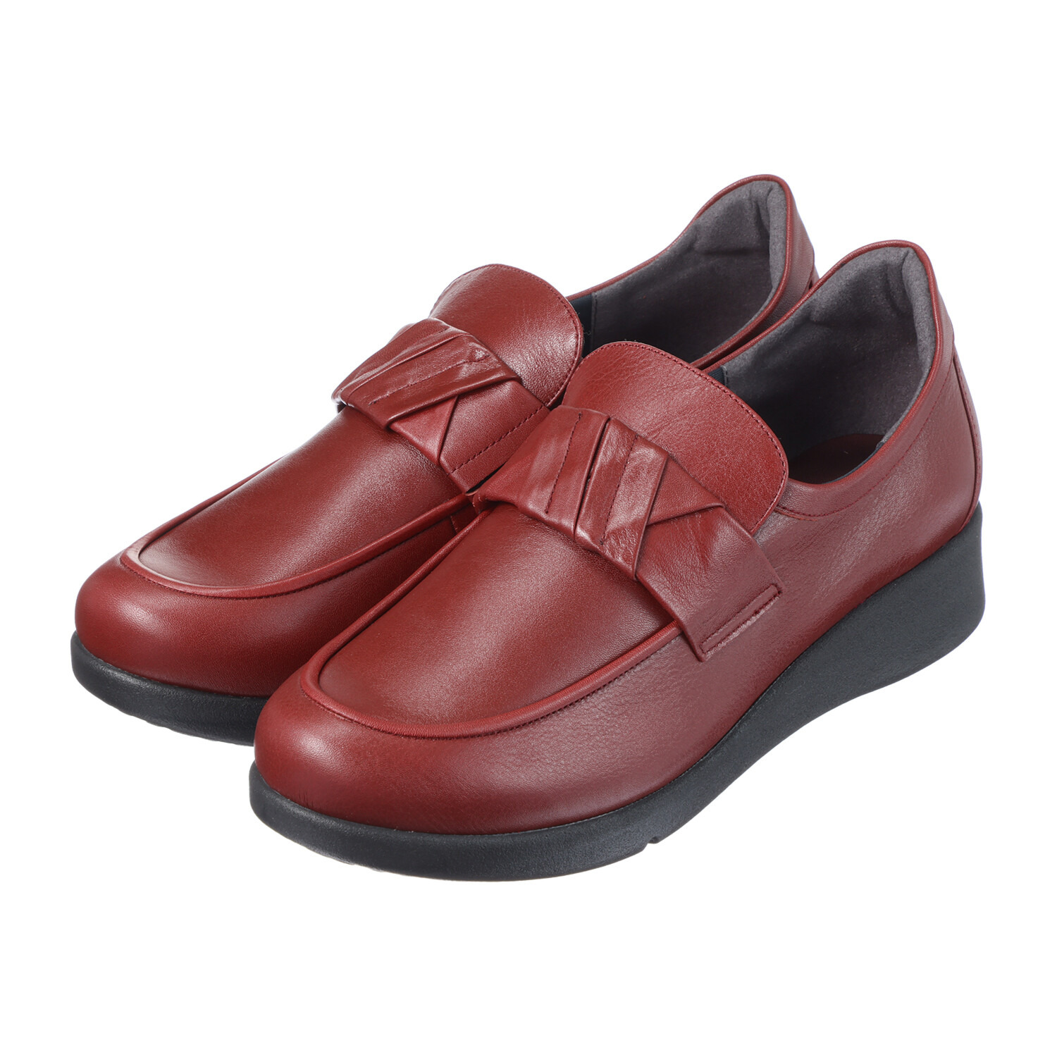 ミスキョウコ 日本製 はっ水ソフト本革 デザインベルト ローファー